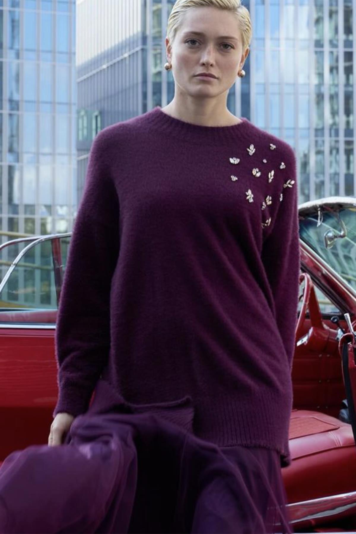 Missemramiss Maglione Angora Kazak Tunik 4572 Mürdüm