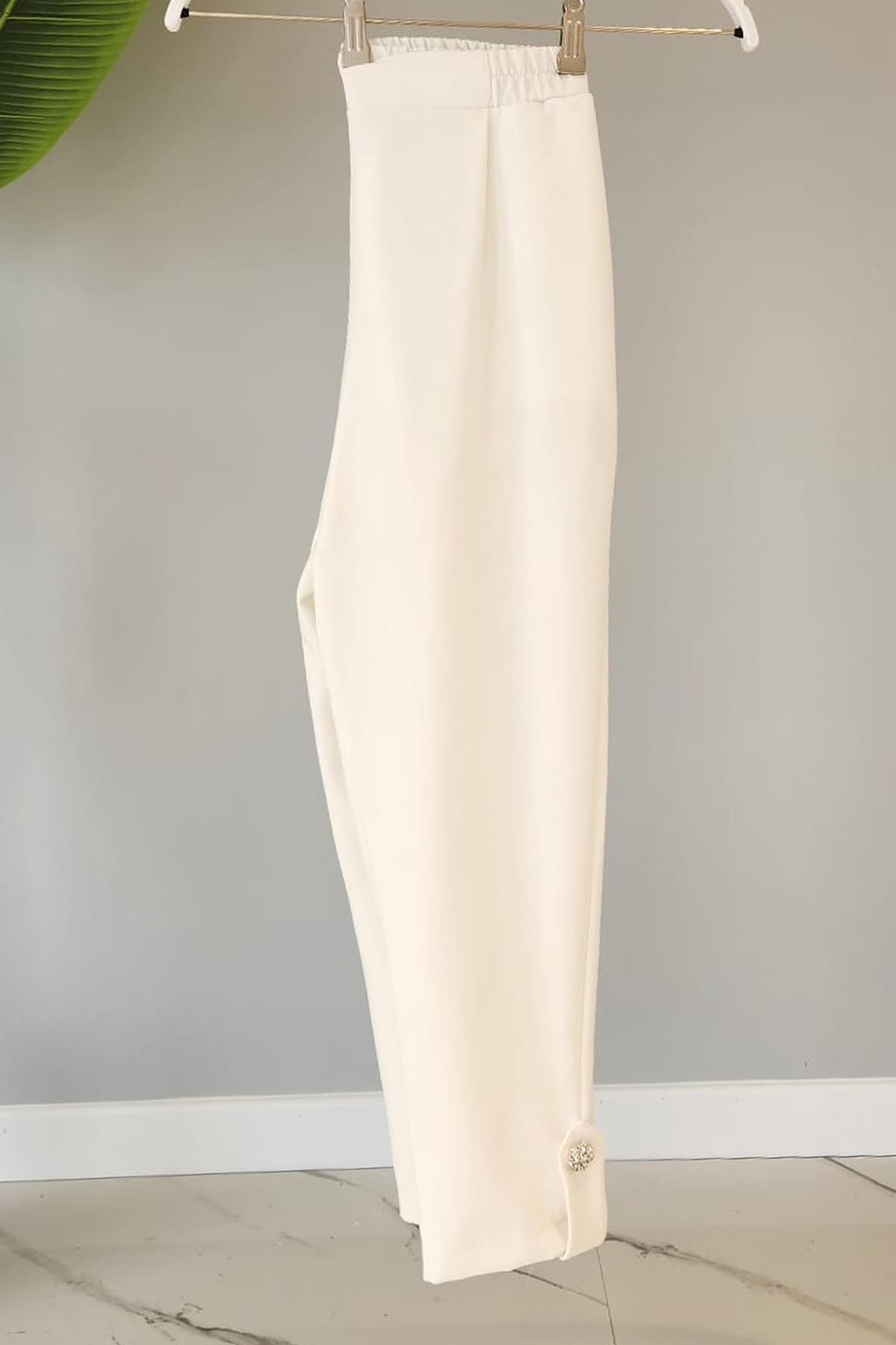 Missemramiss Paça Bant Detay Havuç Pantalon 4157 Ekru