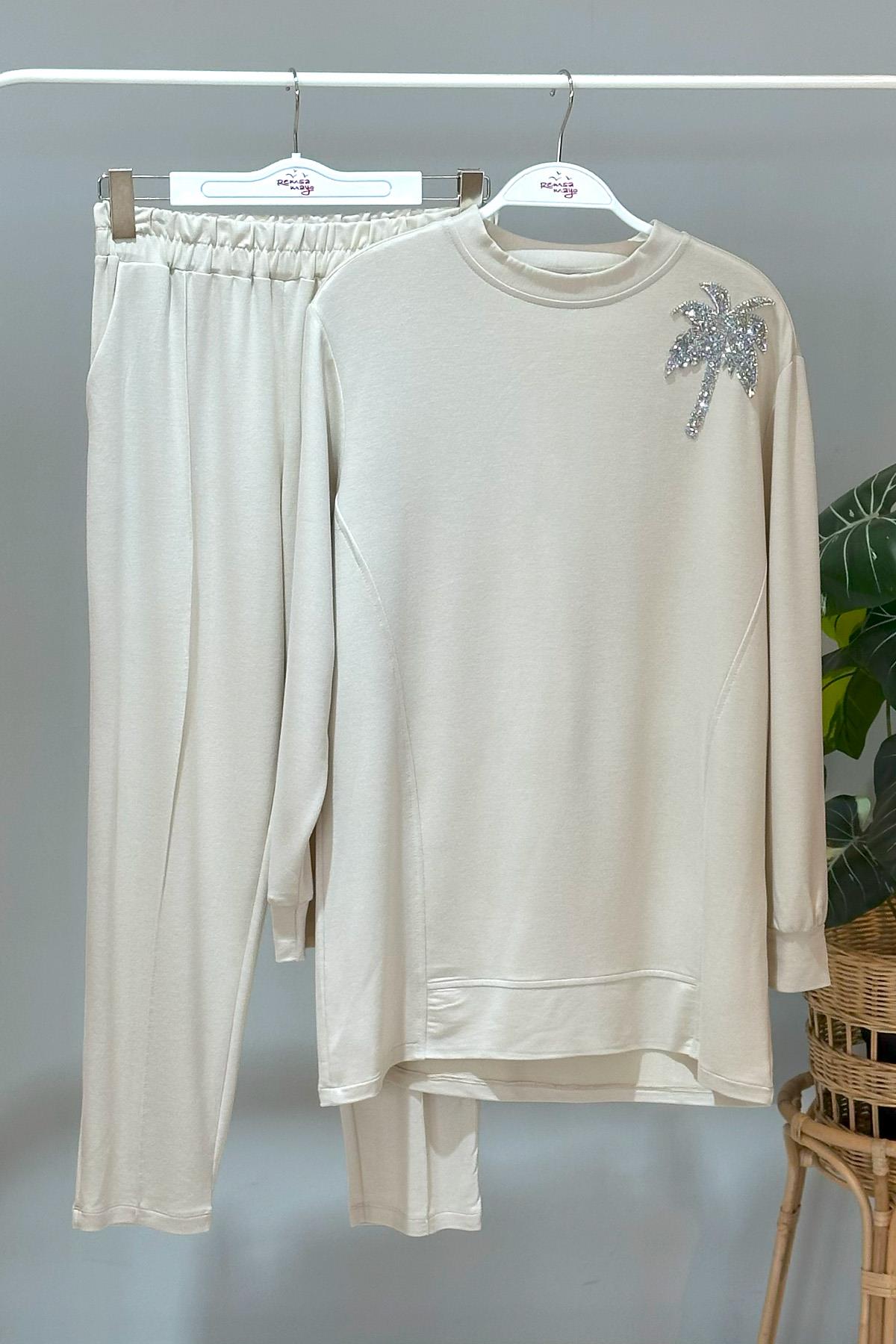 Missemramiss Palmiye Taş İşlemeli Comfort Takım 4466 Bej