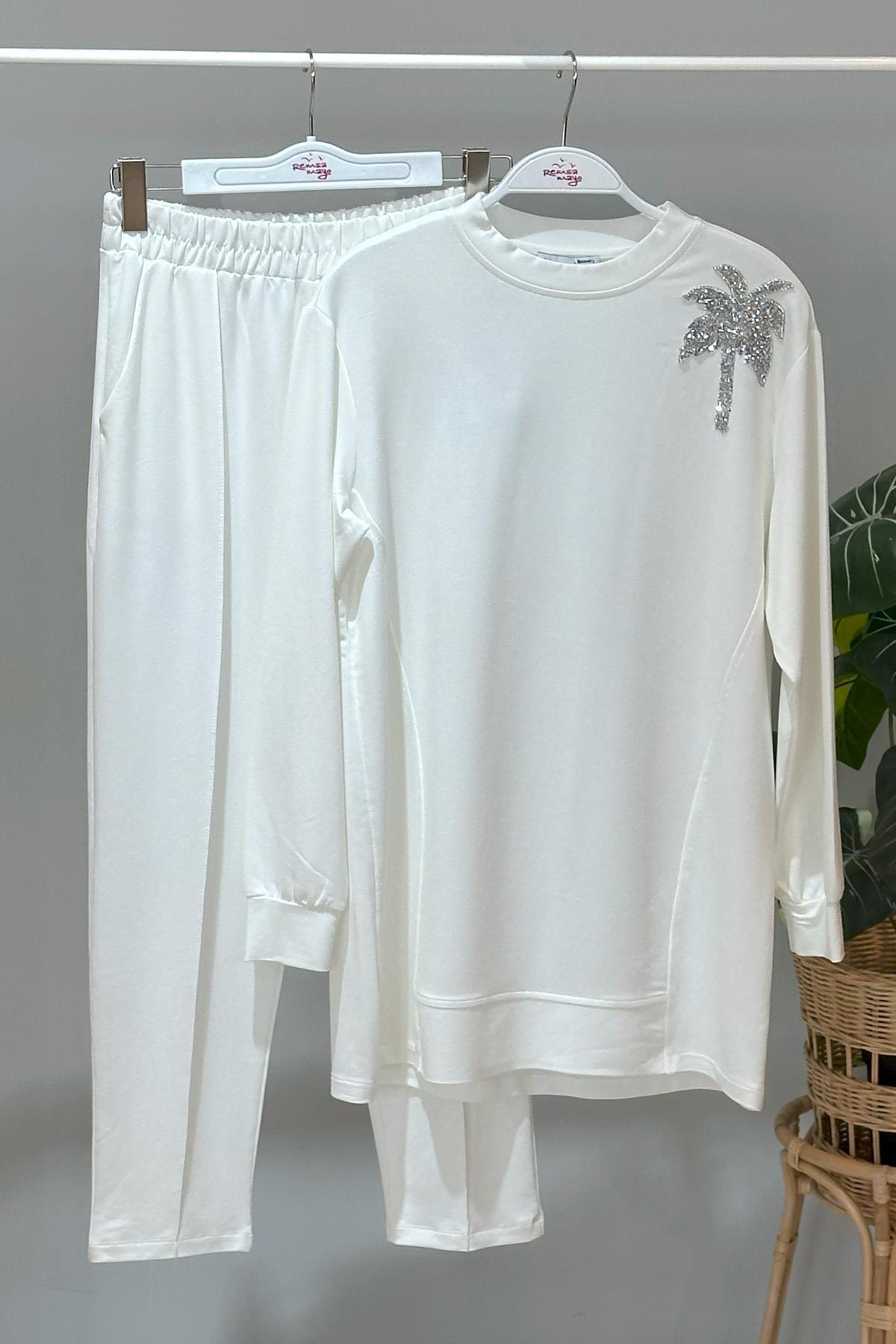 Missemramiss Palmiye Taş İşlemeli Comfort Takım 4466 Ekru