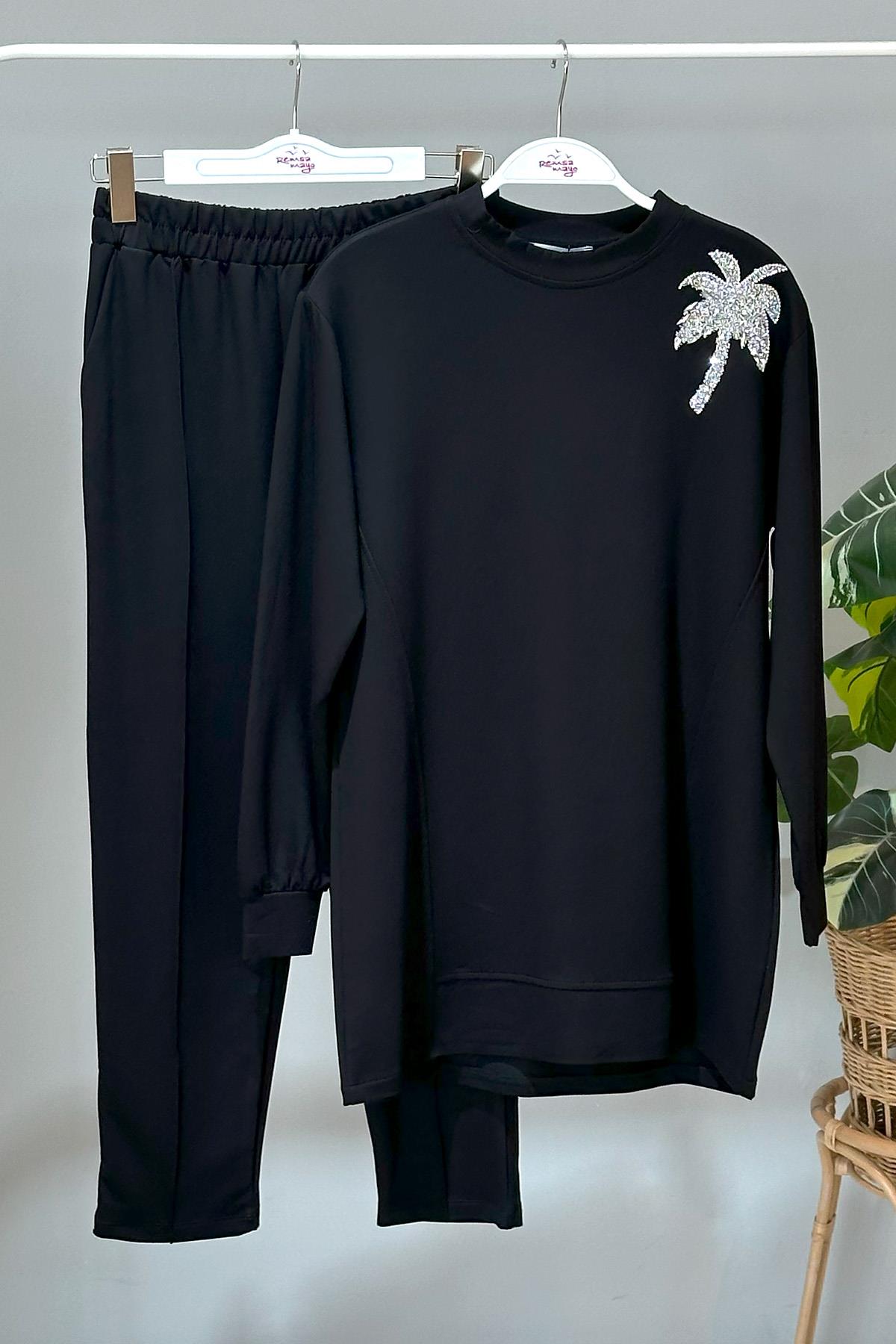 Missemramiss Palmiye Taş İşlemeli Comfort Takım 4466 Siyah