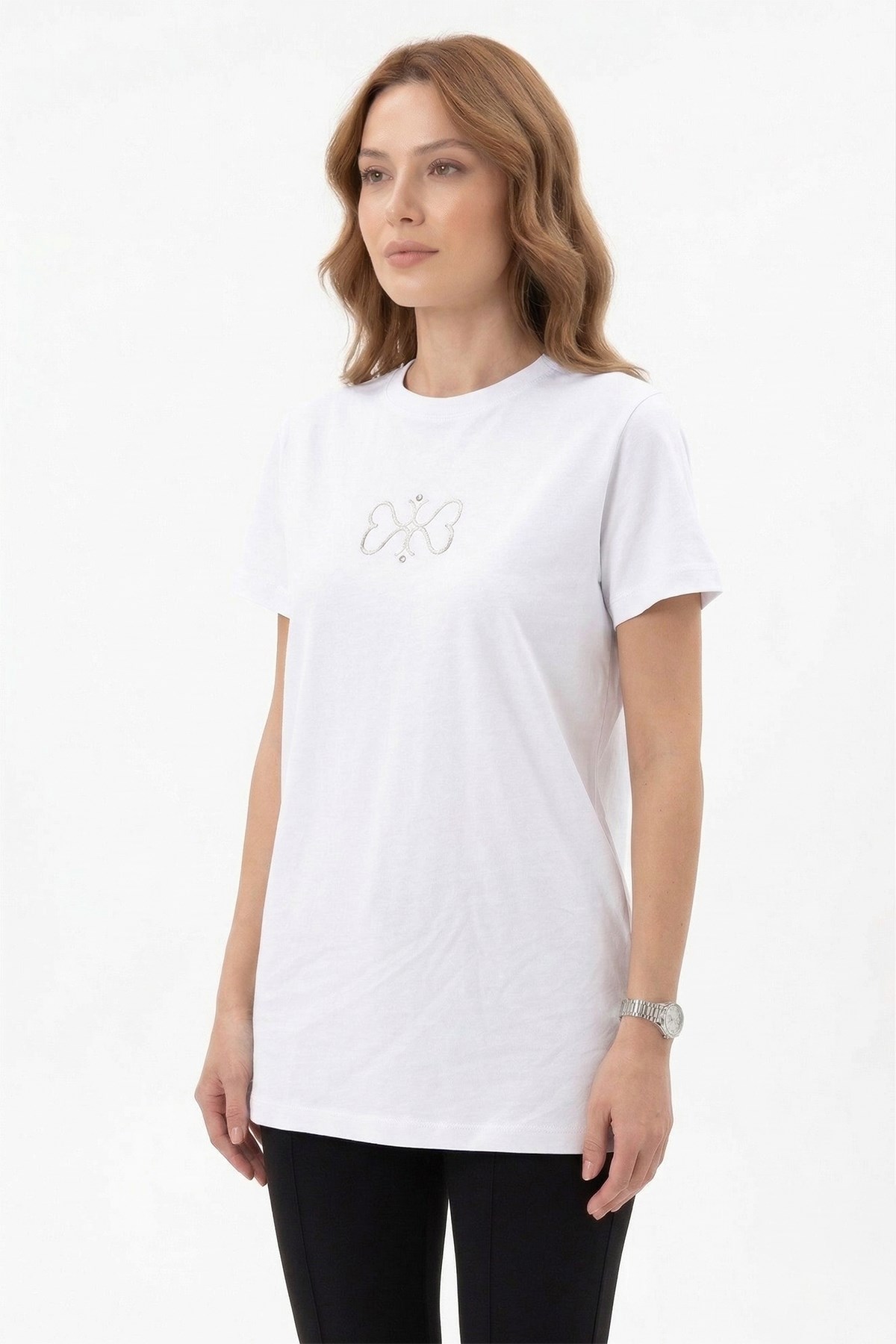 Missemramiss Pamuklu Nakışlı Tshirt Tunik 5360 Ekru