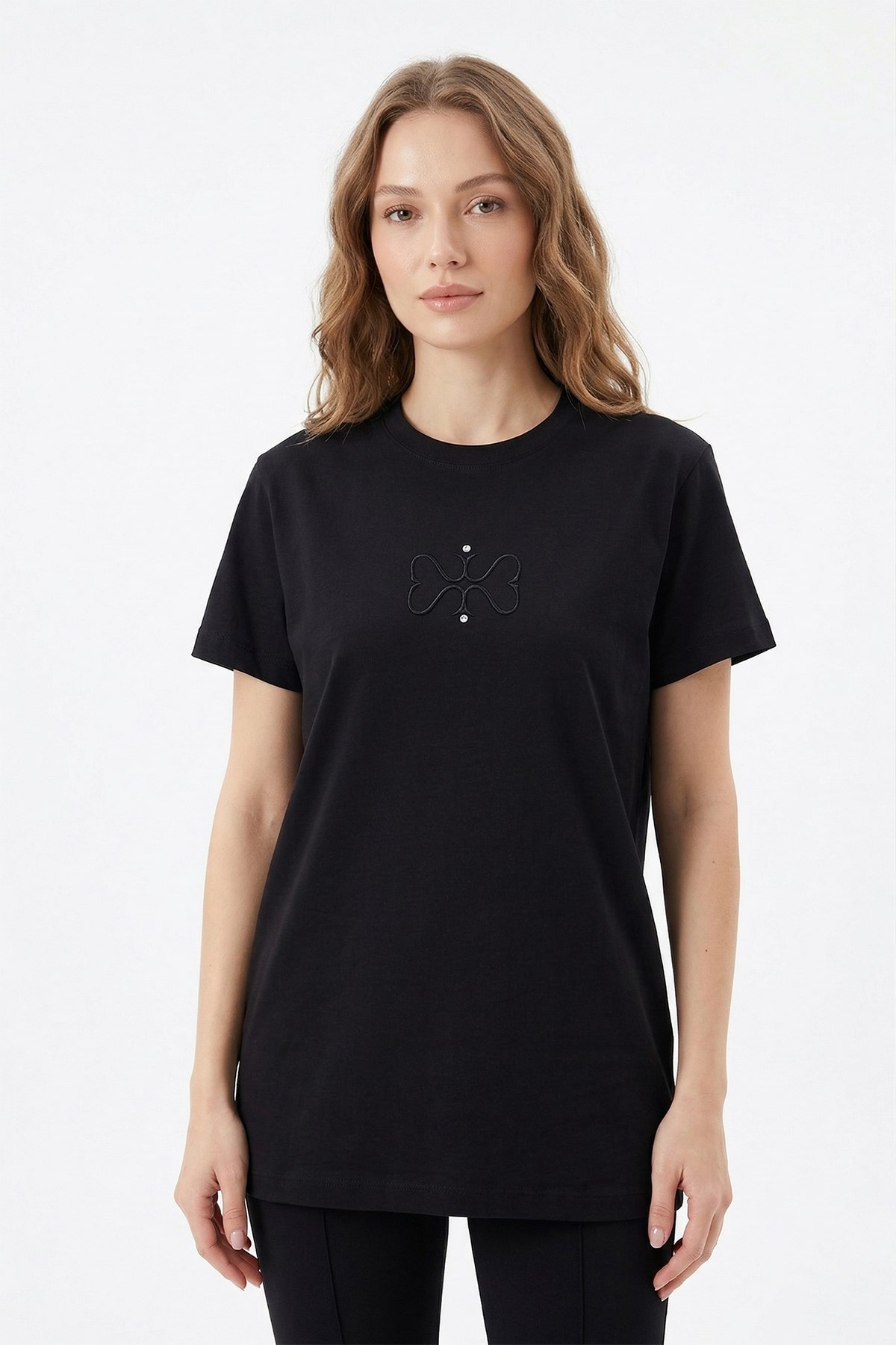 Missemramiss Pamuklu Nakışlı Tshirt Tunik 5360 Siyah