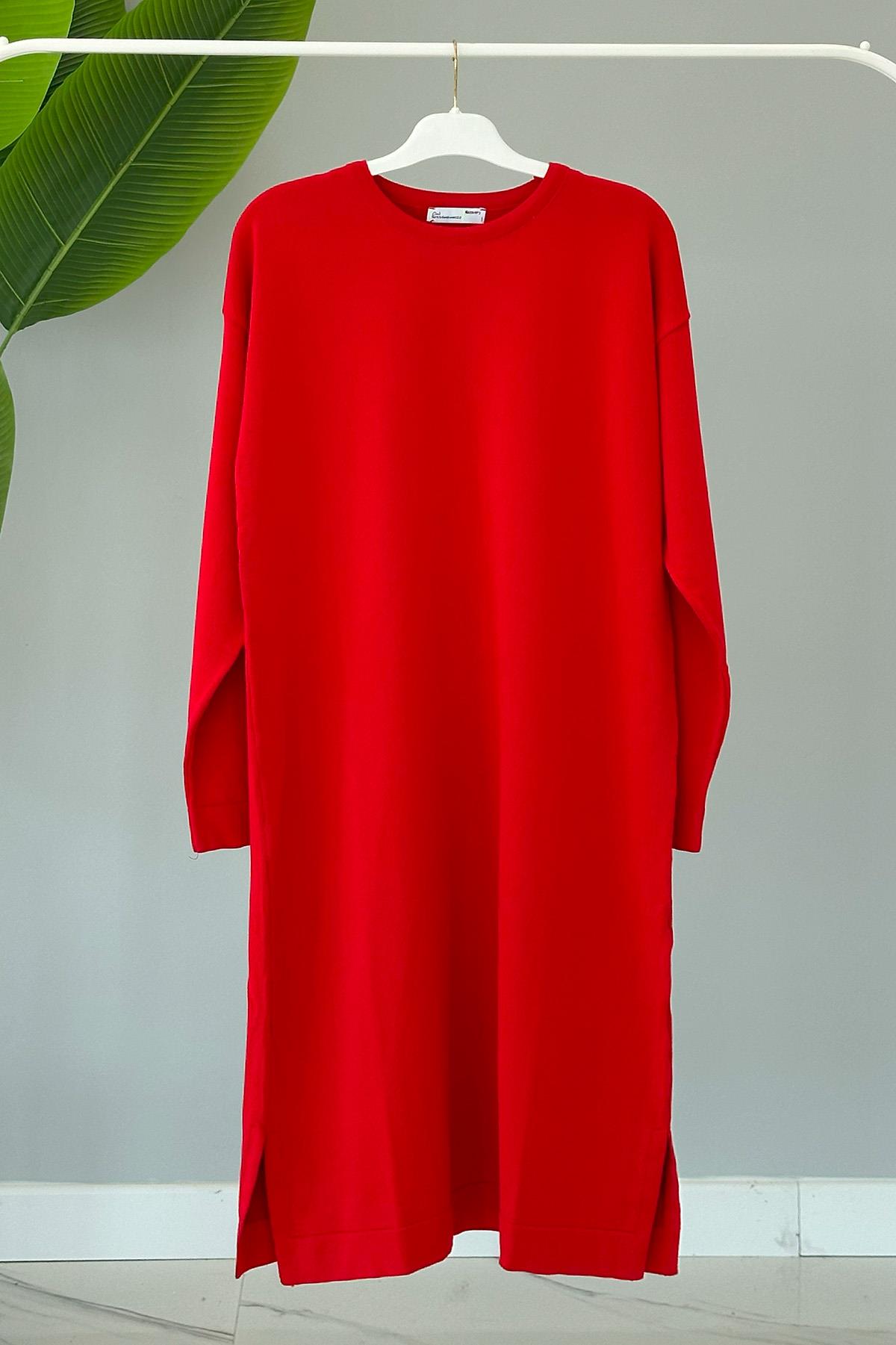 Missemramiss Pamuklu Uzun Triko Tunik 4226 Kırmızı