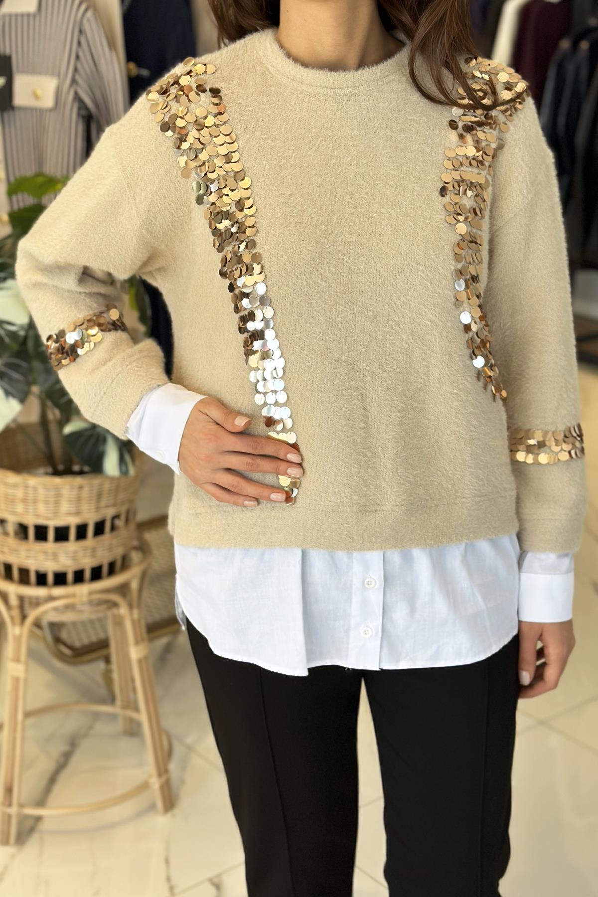 Missemramiss Pullu Gömlek Garni Angora Tunik 4653 Bej