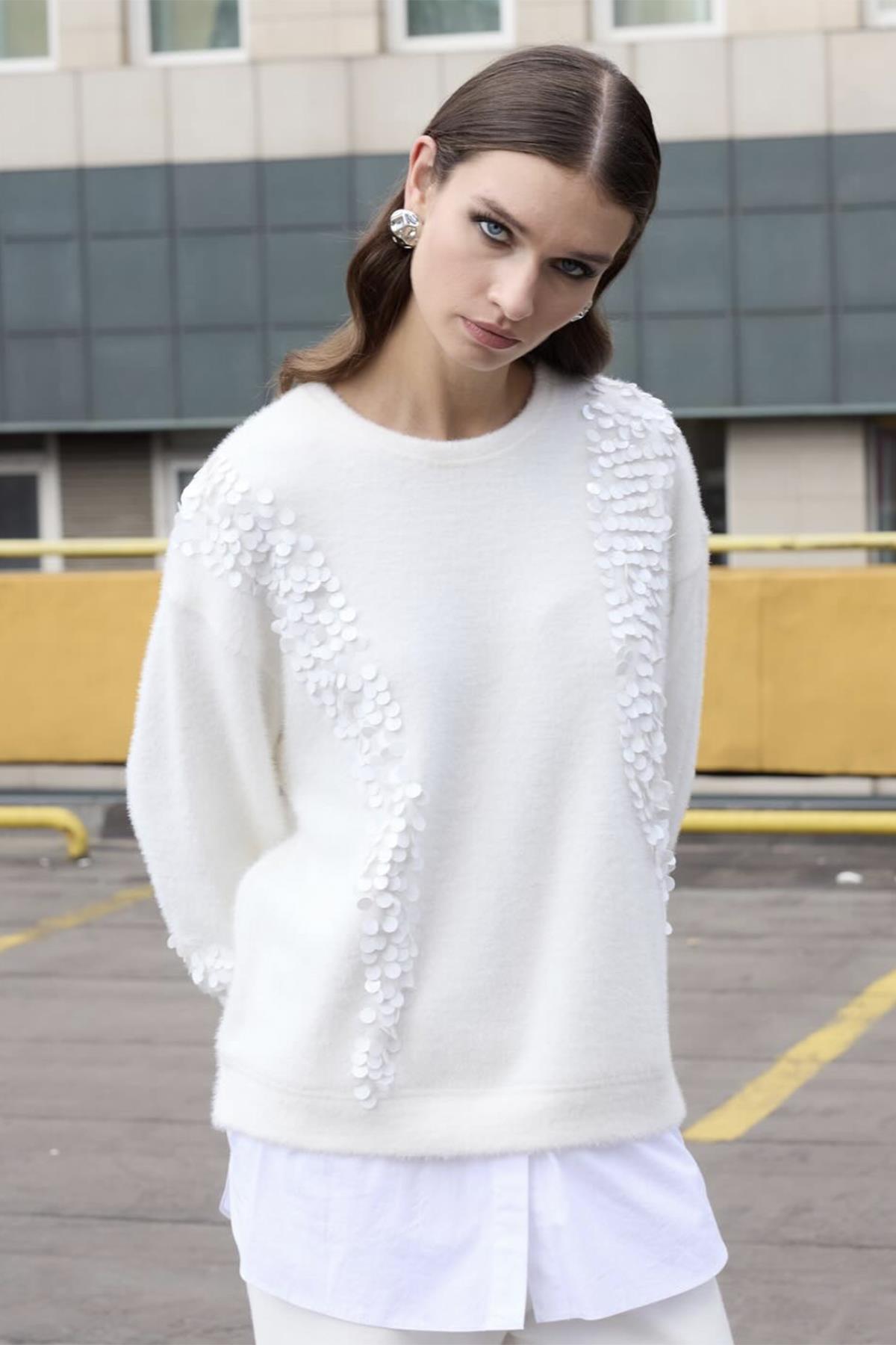 Missemramiss Pullu Gömlek Garni Angora Tunik 4653 Ekru