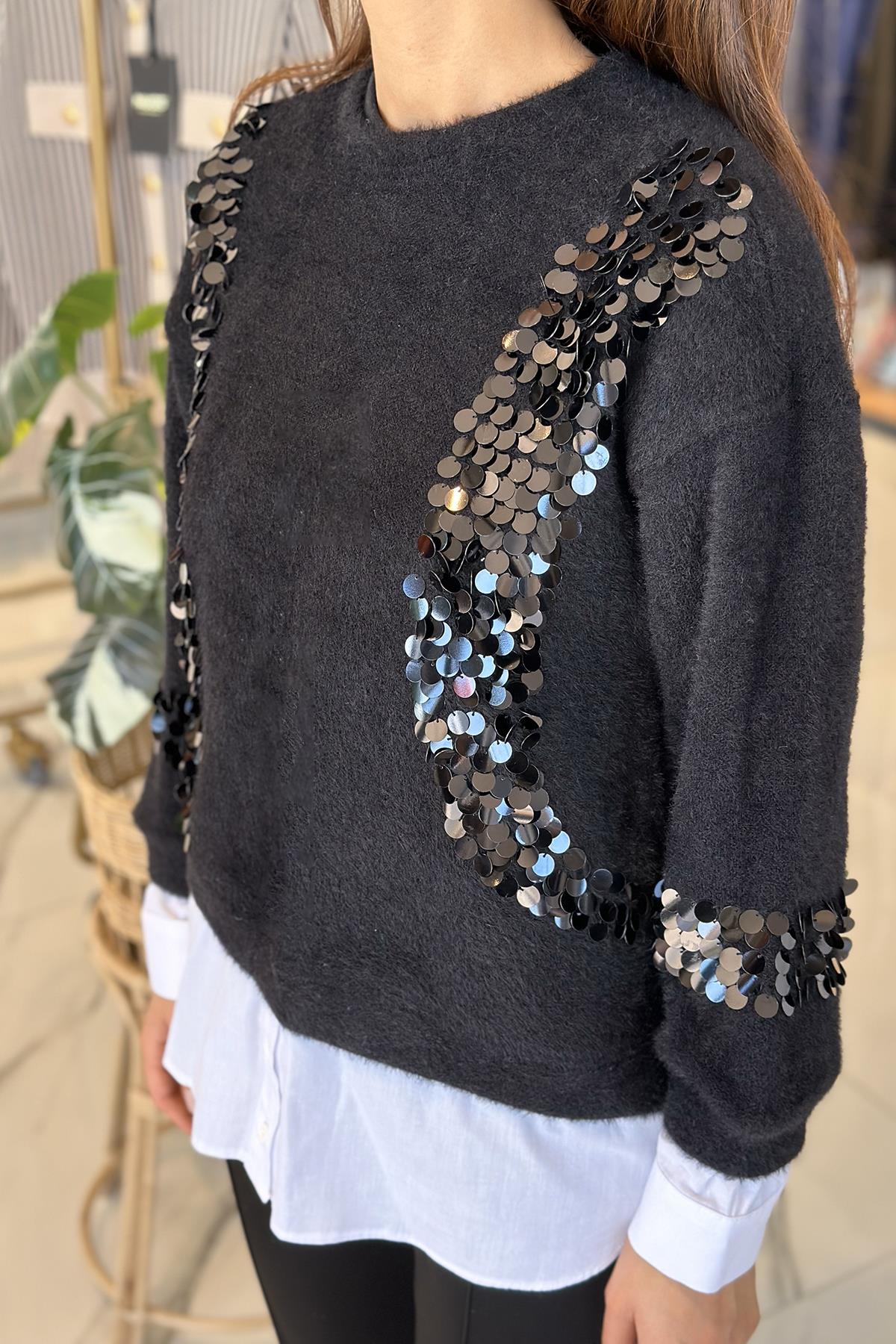 Missemramiss Pullu Gömlek Garni Angora Tunik 4653 Siyah