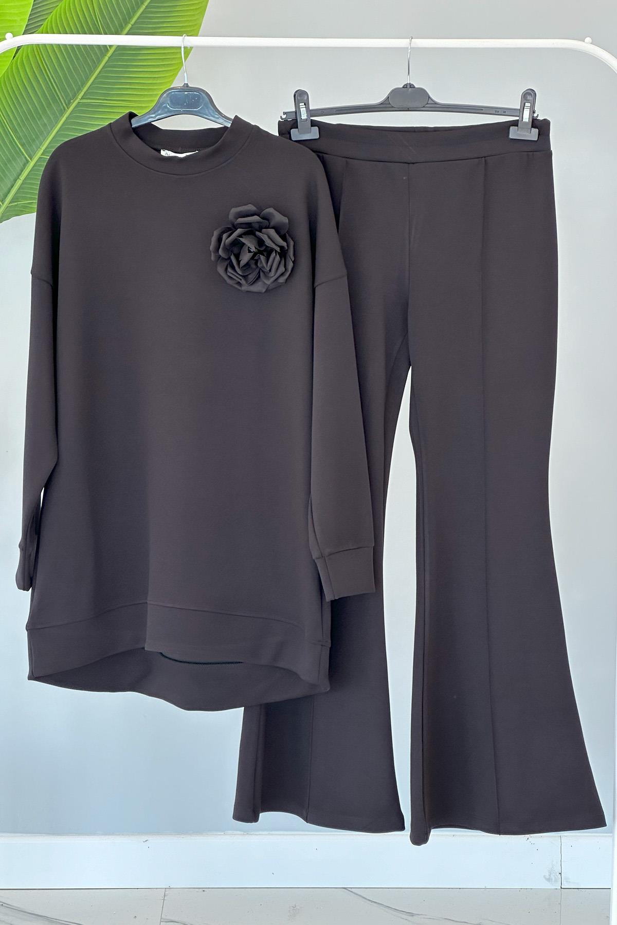 Missemramiss Rose Broş Detaylı Pantolonlu Takım 4177 Siyah