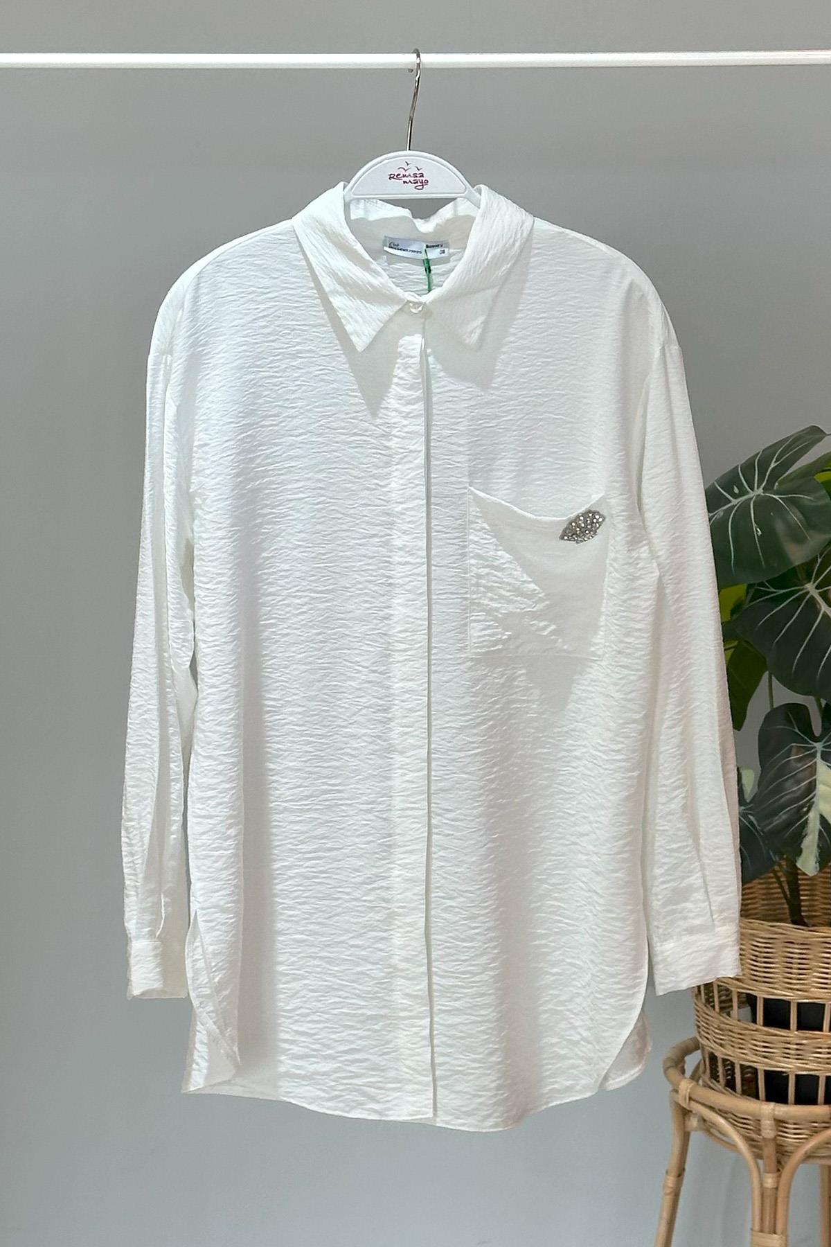 Missemramiss Sea Shell İşlemeli Gömlek Tunik 4360 Ekru