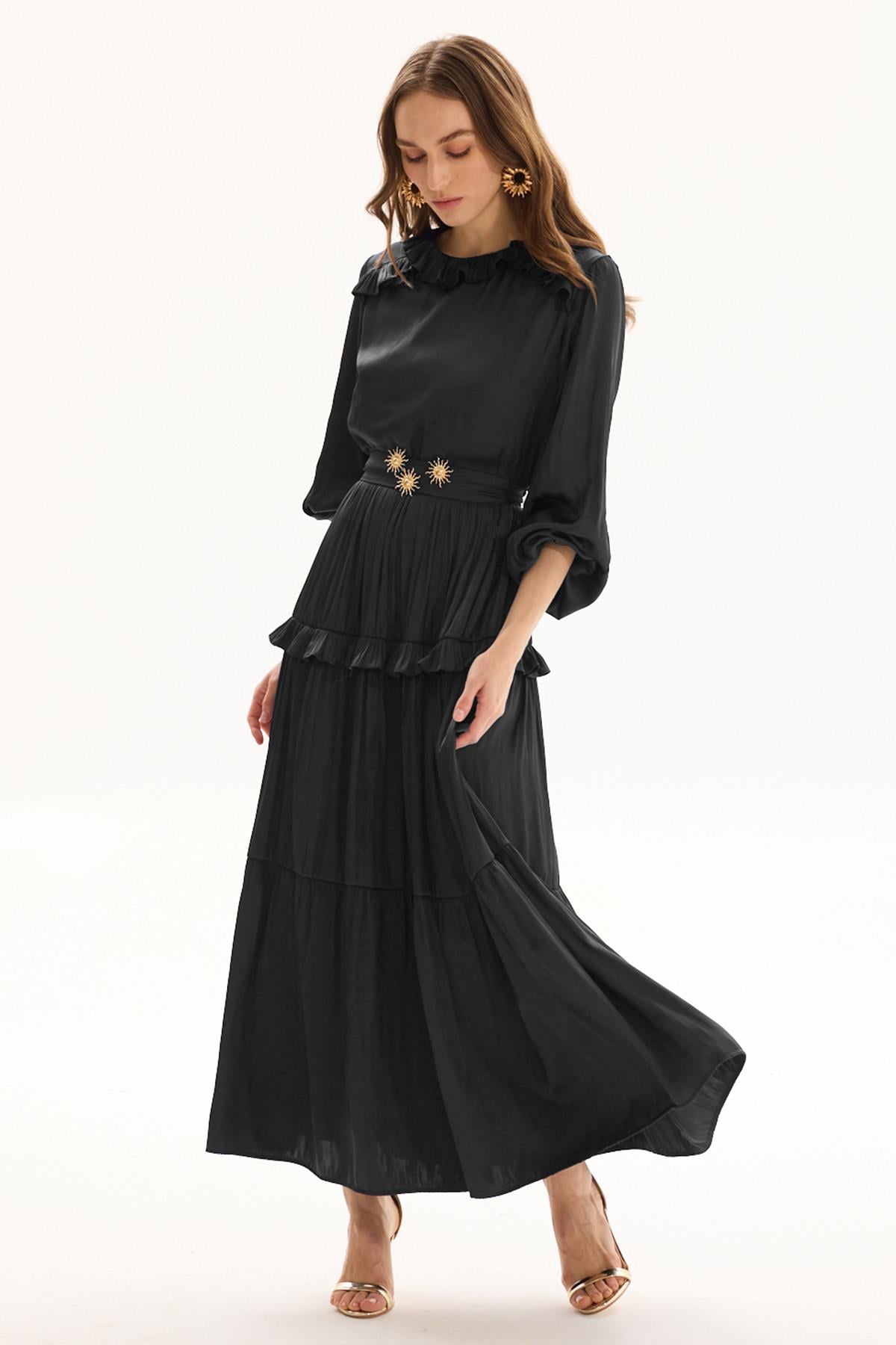 Missemramiss Shıny Rufle Elbise 4800 Siyah