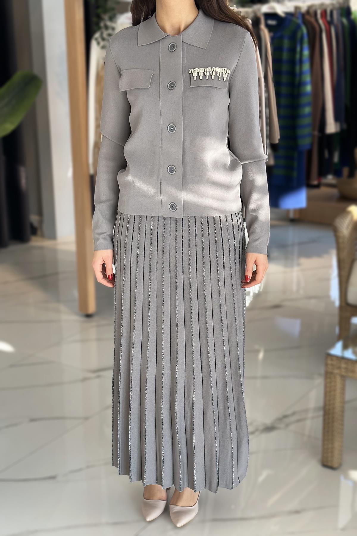 Missemramiss Simli Merserize Etekli Takım 4376 Gri