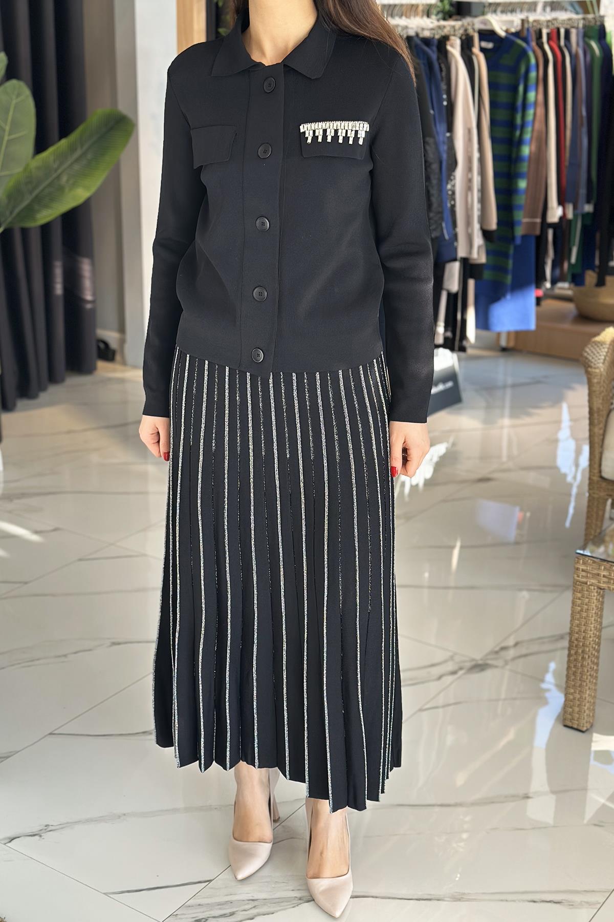 Missemramiss Simli Merserize Etekli Takım 4376 Siyah 