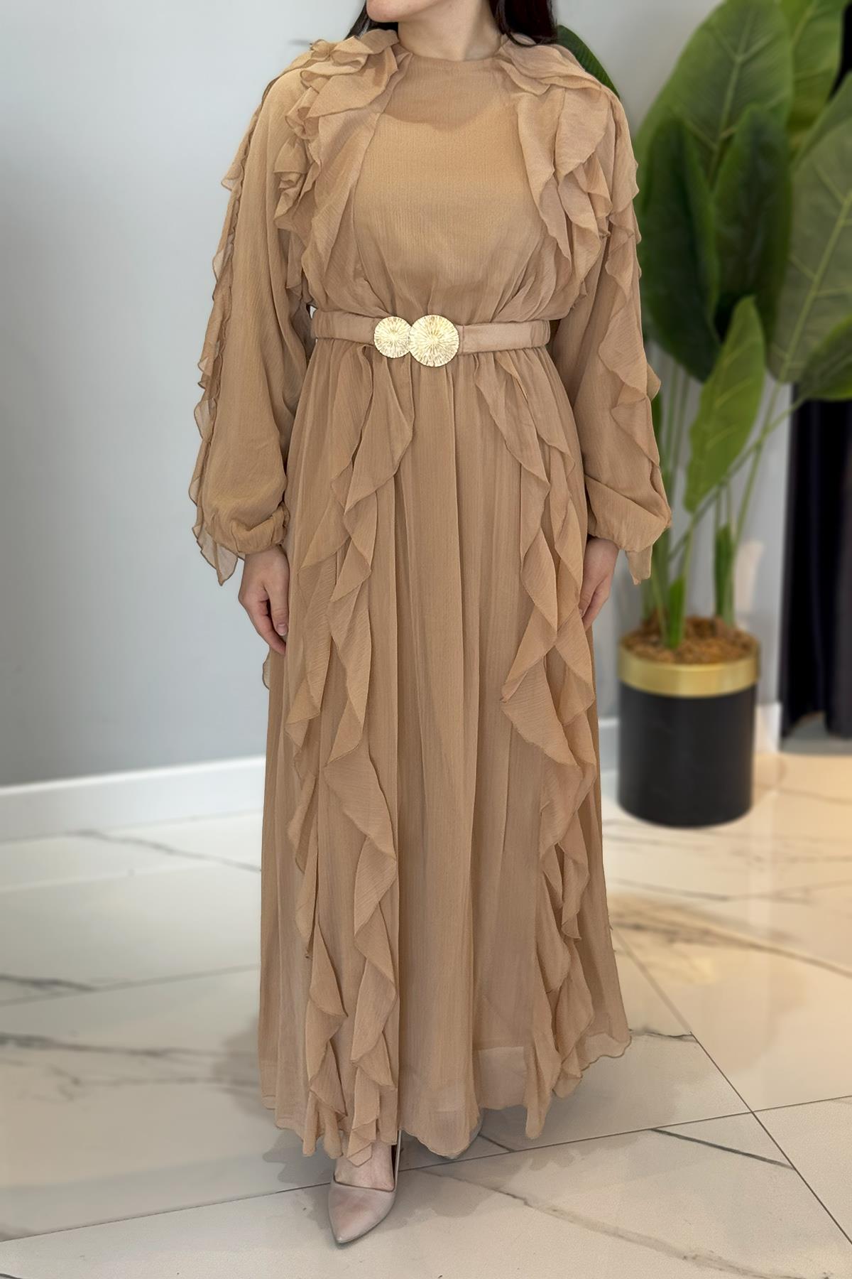 Missemramiss Special Ruffle Elbise 4807 Bej