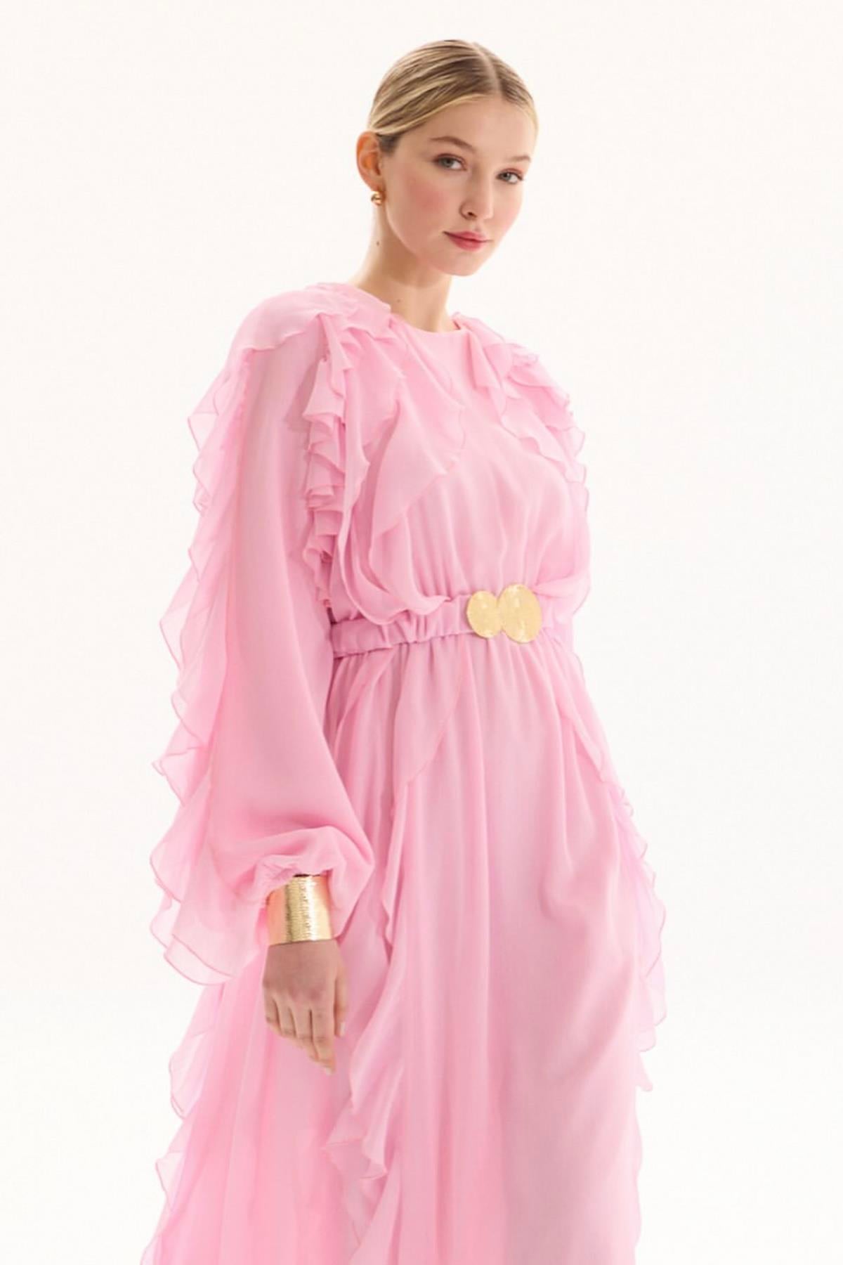 Missemramiss Special Ruffle Elbise 4807 Pudra