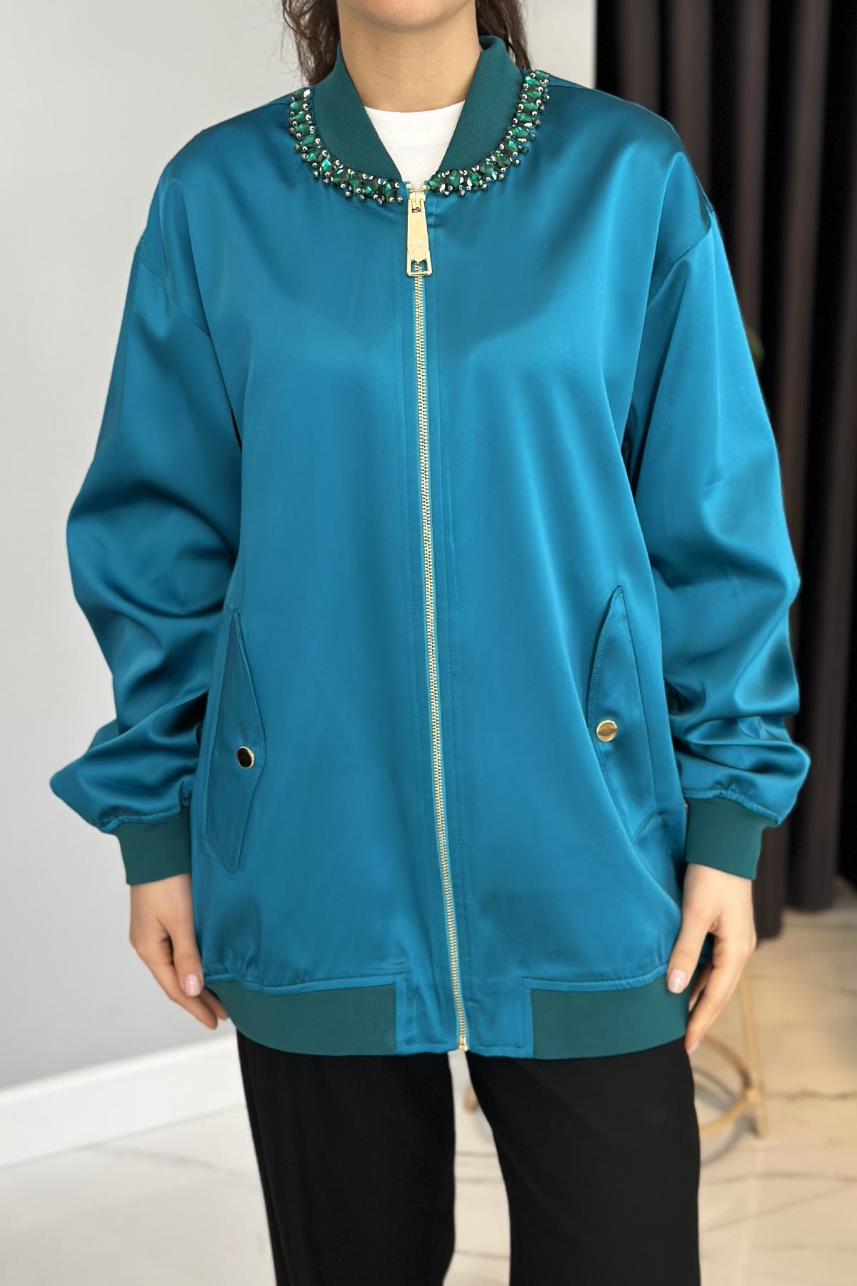 Missemramiss Stone Design Ceket 4720 Zümrüt