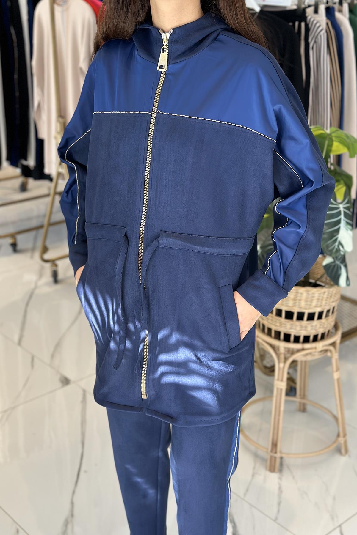 Missemramiss Süet Saten Takım 4673 Lacivert
