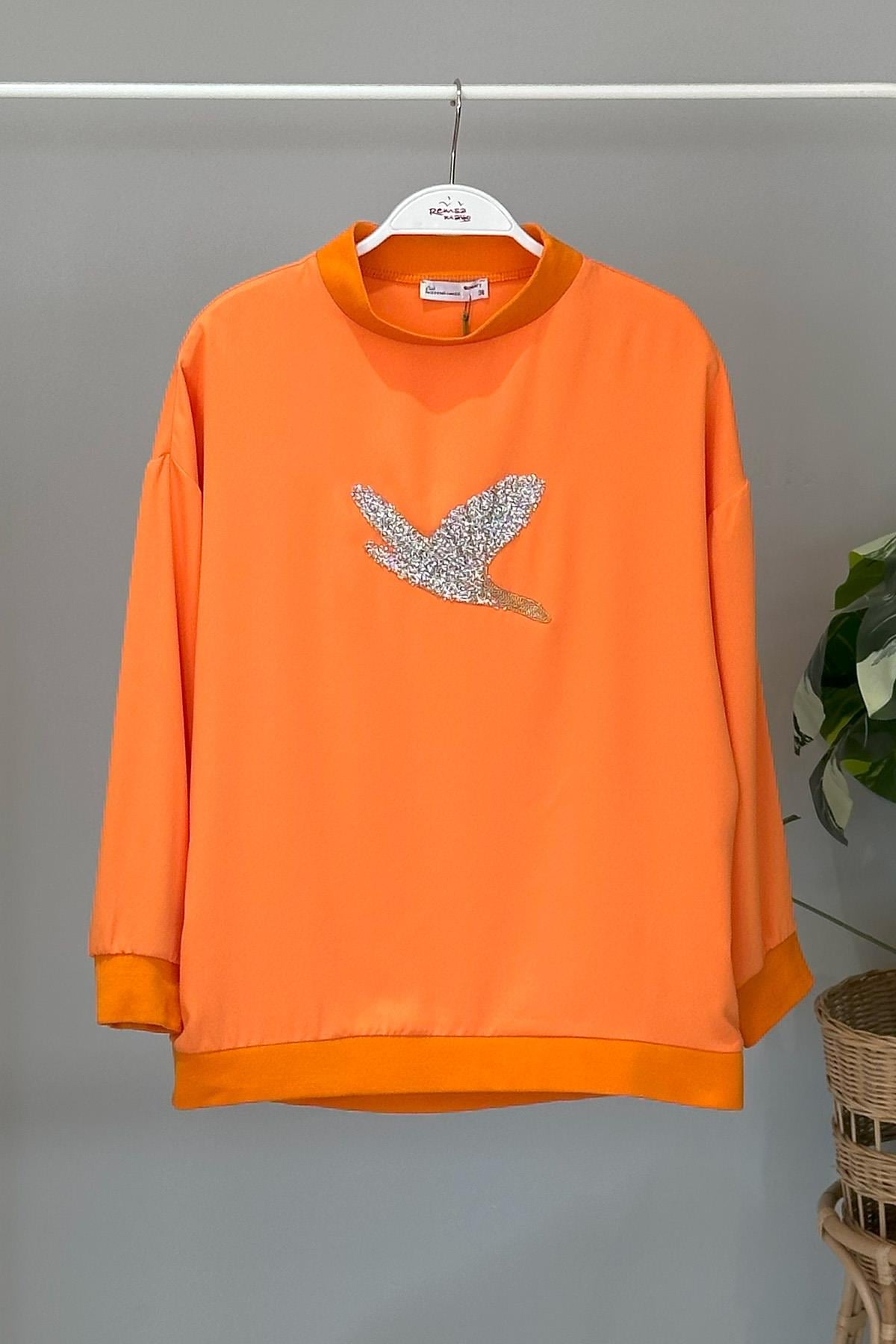 Missemramiss Taş Aksesuarlı Sweatshirt 4446 Turuncu