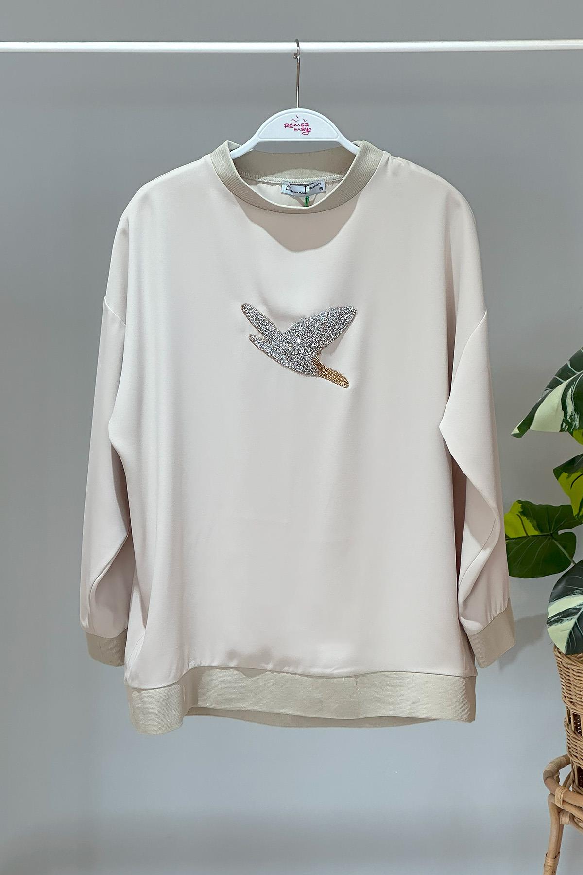 Missemramiss Taş Aksesuarlı Sweatshirt 4446 Bej