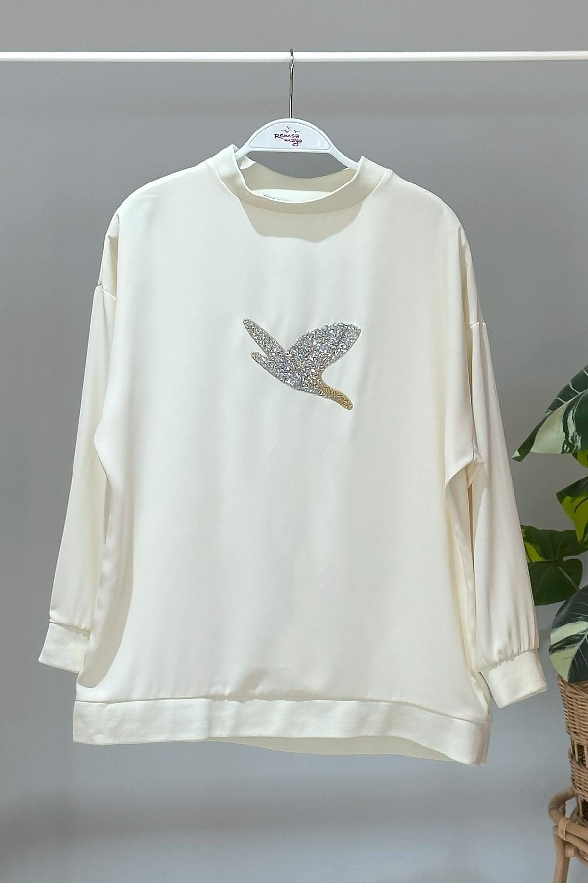 Missemramiss Taş Aksesuarlı Sweatshirt 4446 Ekru