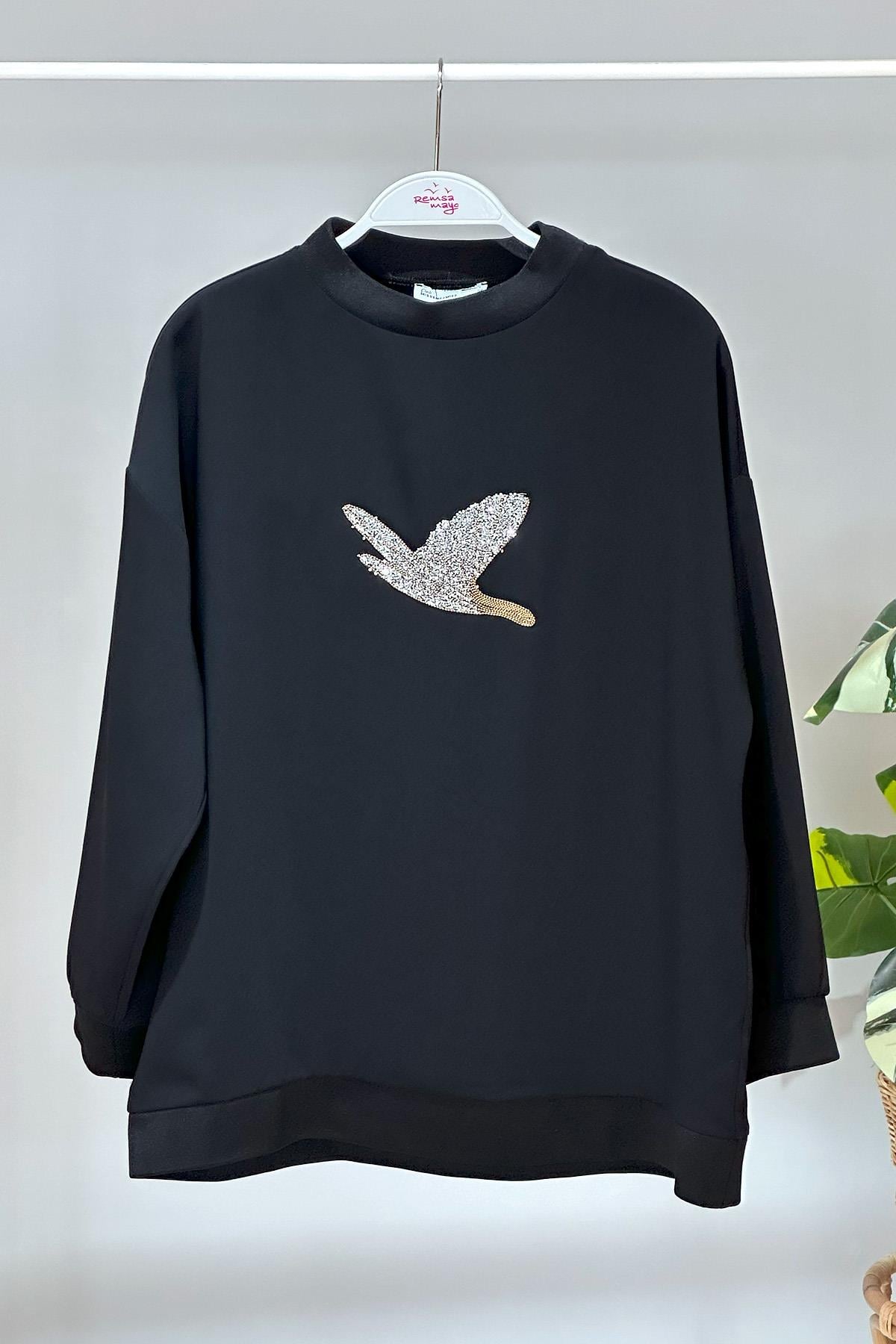 Missemramiss Taş Aksesuarlı Sweatshirt 4446 Siyah
