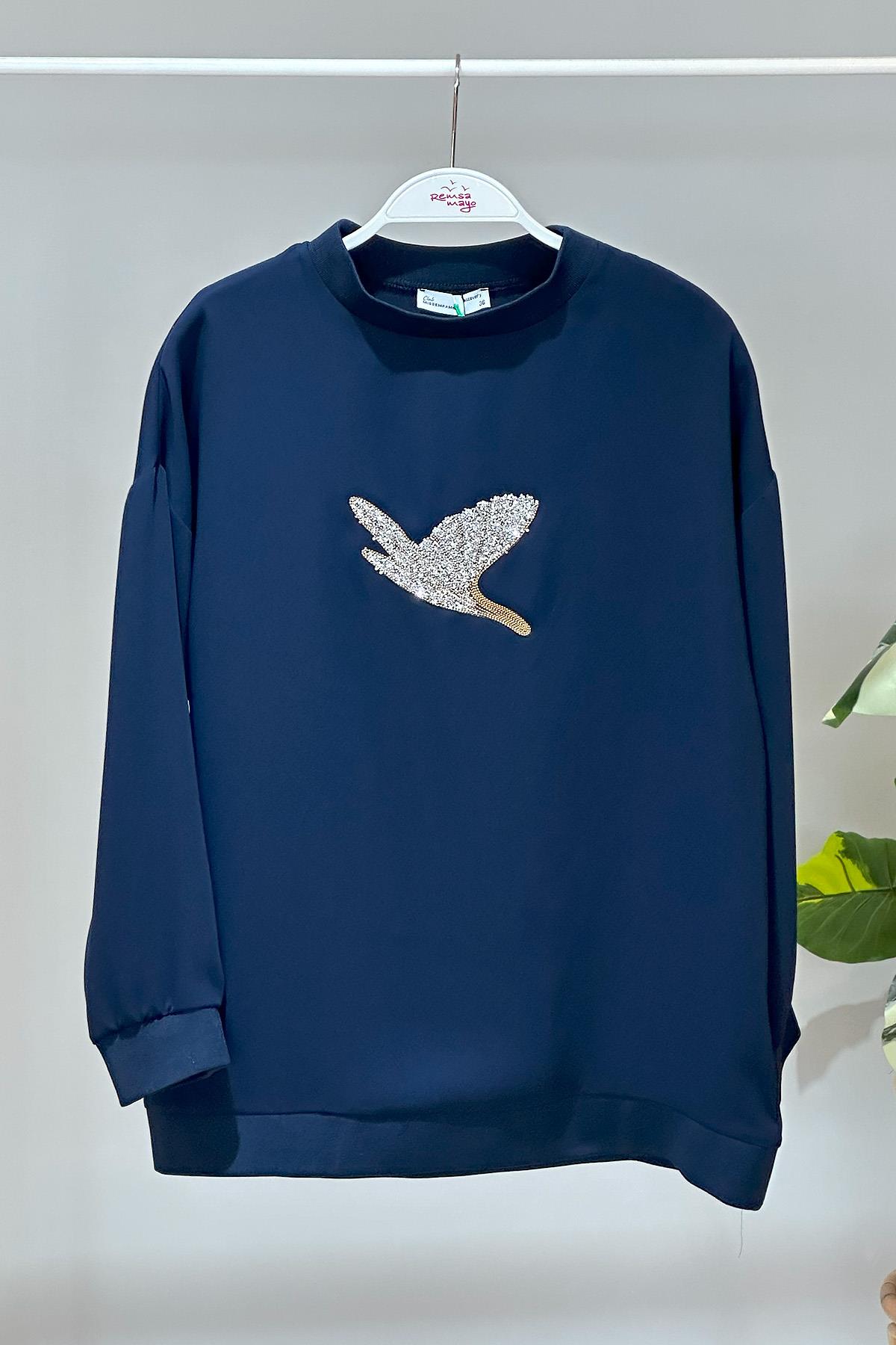 Missemramiss Taş Aksesuarlı Sweatshirt 4446 Lacivert