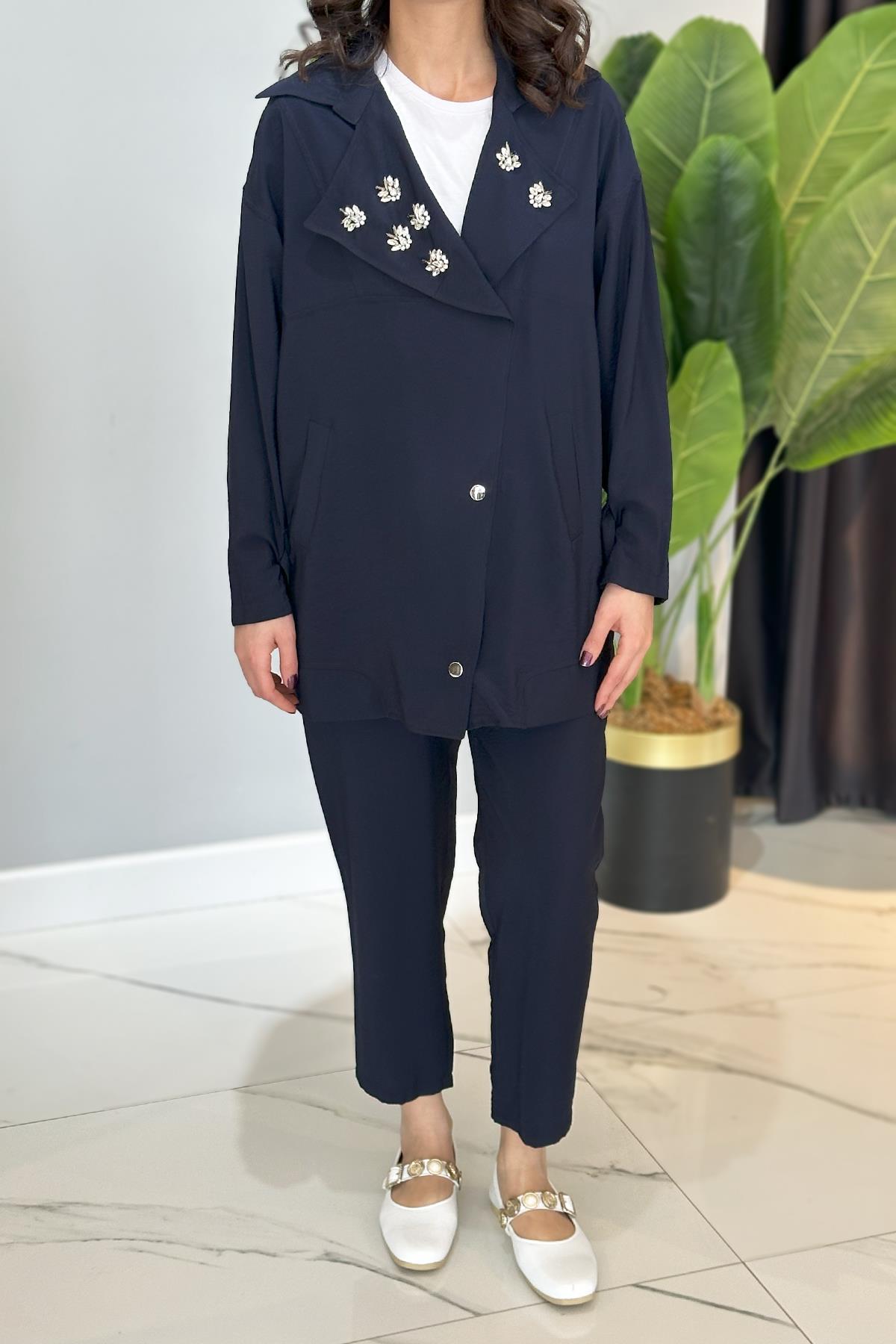 Missemramiss Taş Detay Pantolonlu Takım 4773 Lacivert