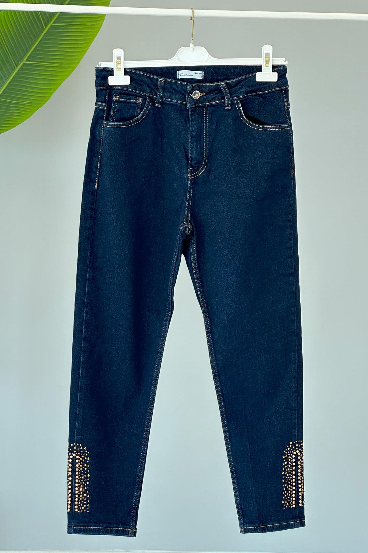 Missemramiss Taş Detaylı Denim Pantolon 4166 Mavi