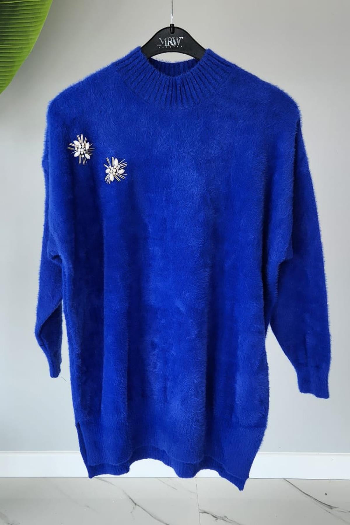 Missemramiss Taş İşlemeli Angora Kazak 4224 Saks