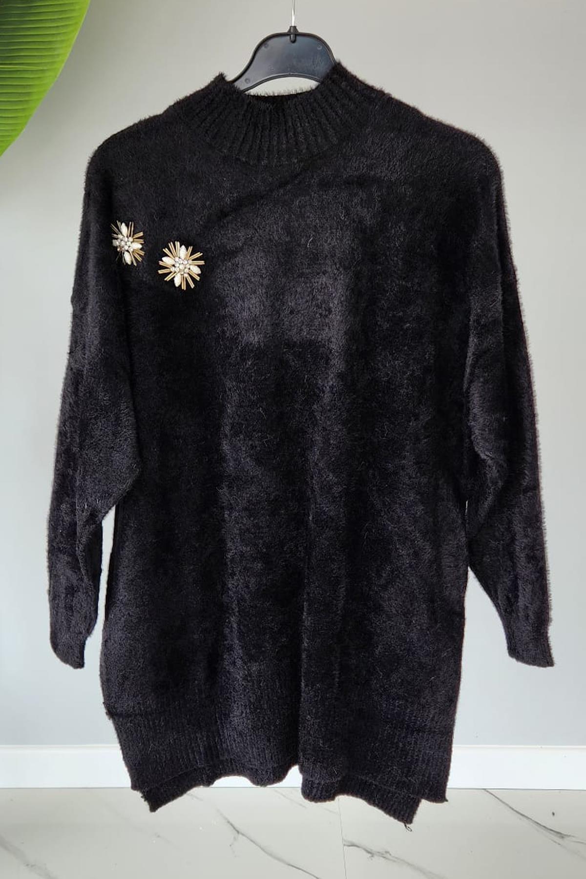 Missemramiss Taş İşlemeli Angora Kazak 4224 Siyah