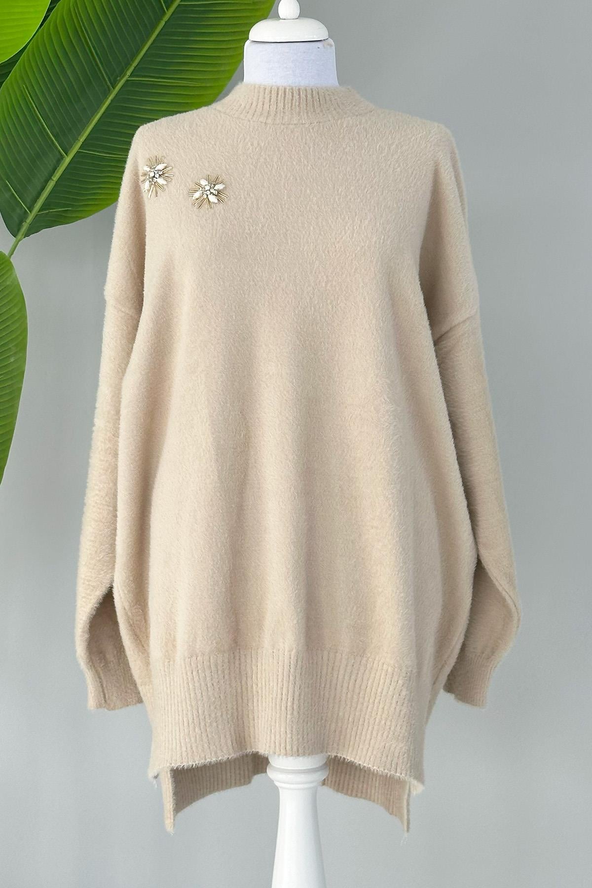 Missemramiss Taş İşlemeli Angora Kazak 4224 Bej
