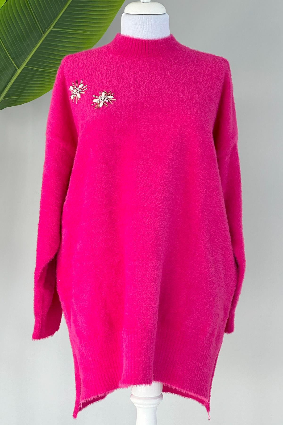 Missemramiss Taş İşlemeli Angora Kazak 4224 Fuşya