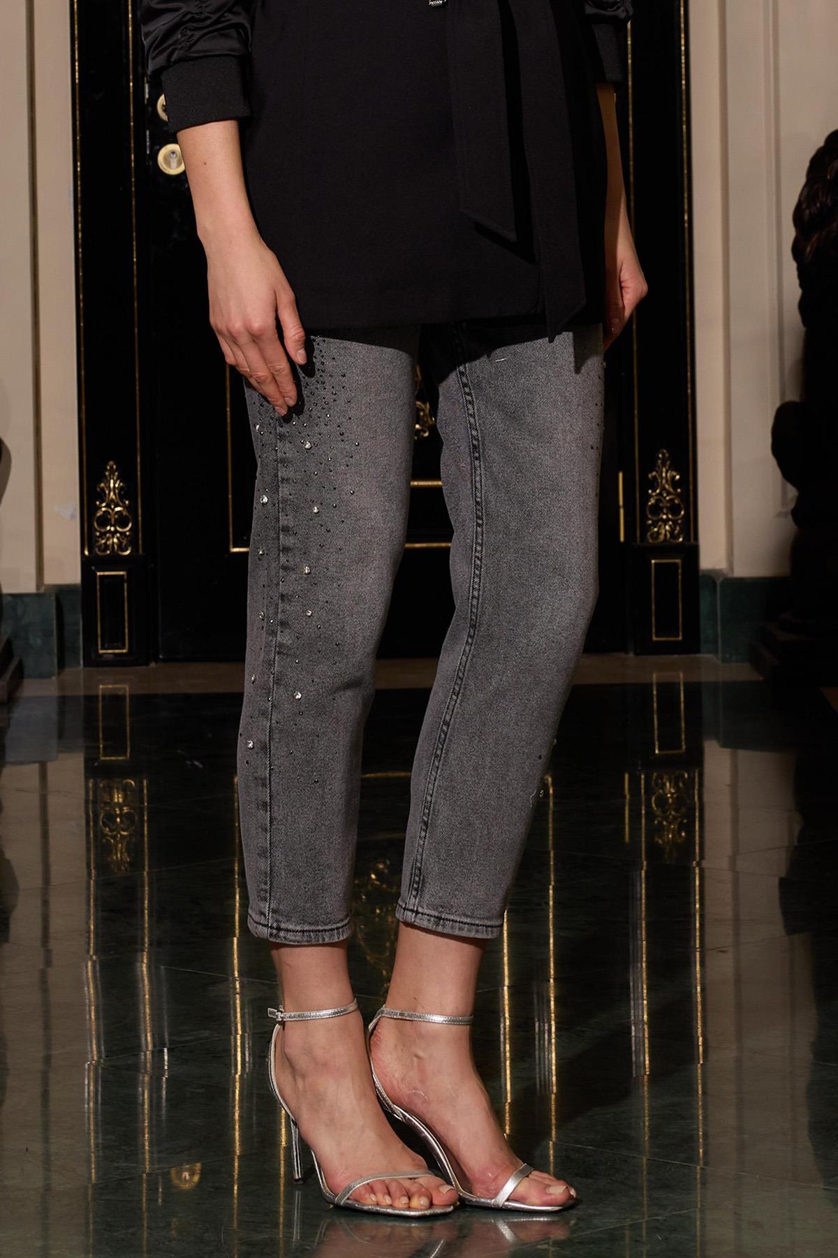 Missemramiss Taşlı Mom Jean Denim Pantolon 4424 Antrasit