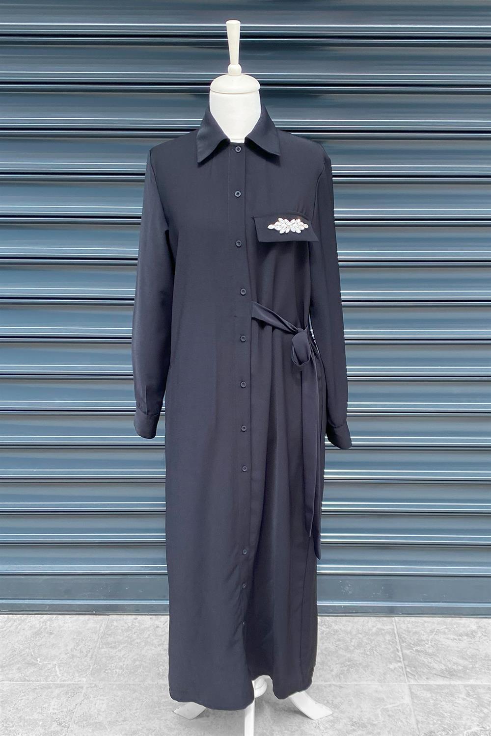 Missemramiss Trendy Dress Gömlek Elbise 3792 Siyah