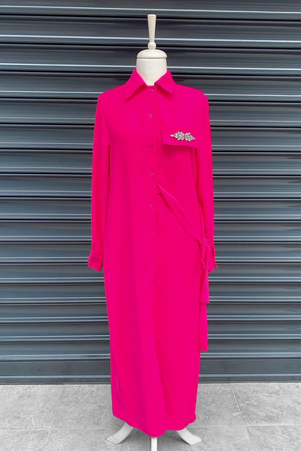 Missemramiss Trendy Dress Gömlek Elbise 3792 Fuşya