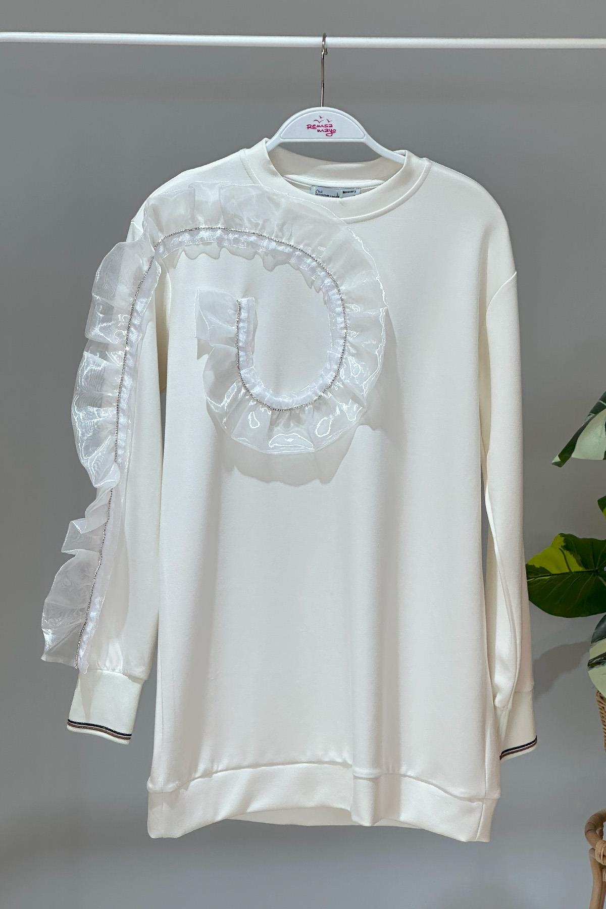 Missemramiss Tül Detay Stile Sweatshirt 4451 Ekru