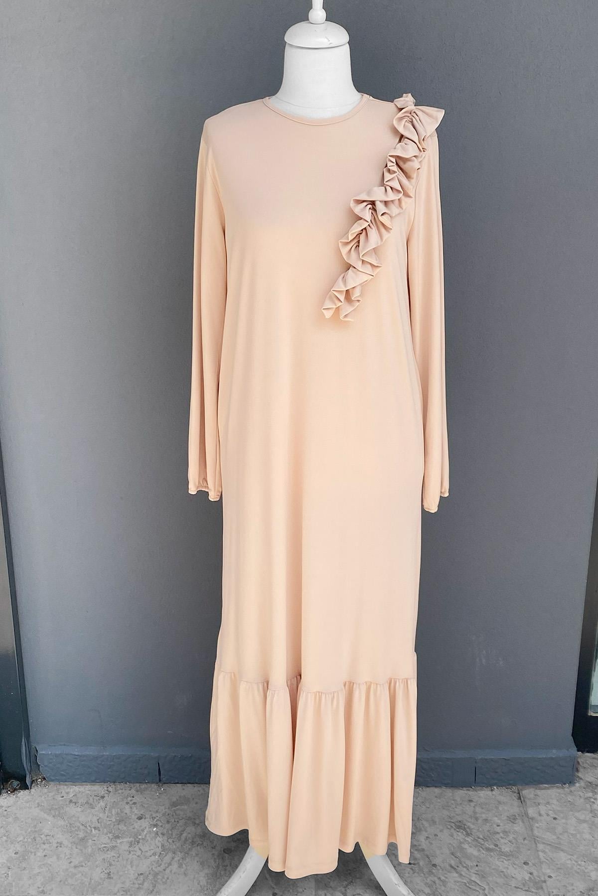 Missemramiss Venezia Yaka Fırfır Sandy Elbise 3784 Bej
