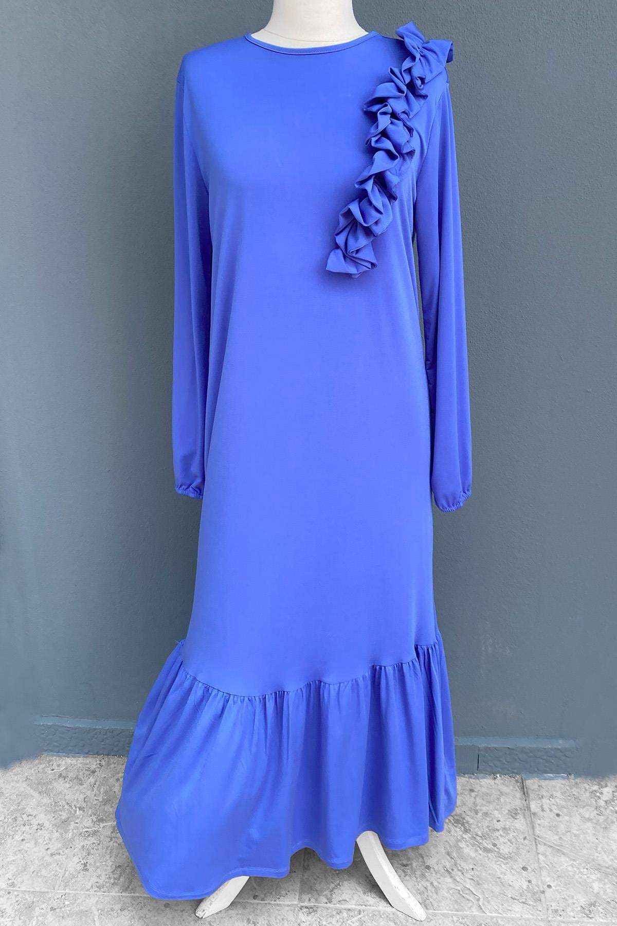 Missemramiss Venezia Yaka Fırfır Sandy Elbise 3784 İndigo