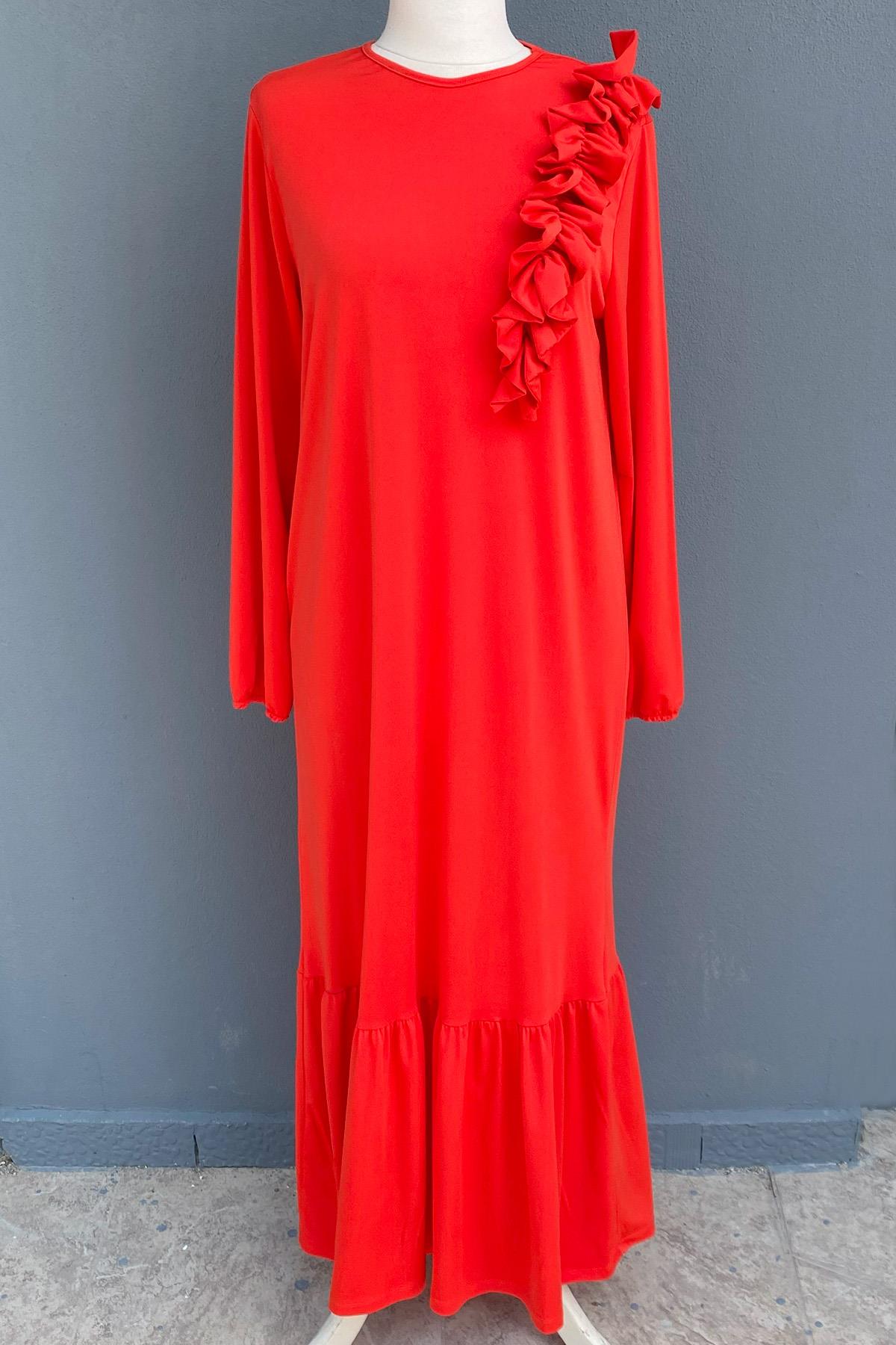 Missemramiss Venezia Yaka Fırfır Sandy Elbise 3784 Mercan