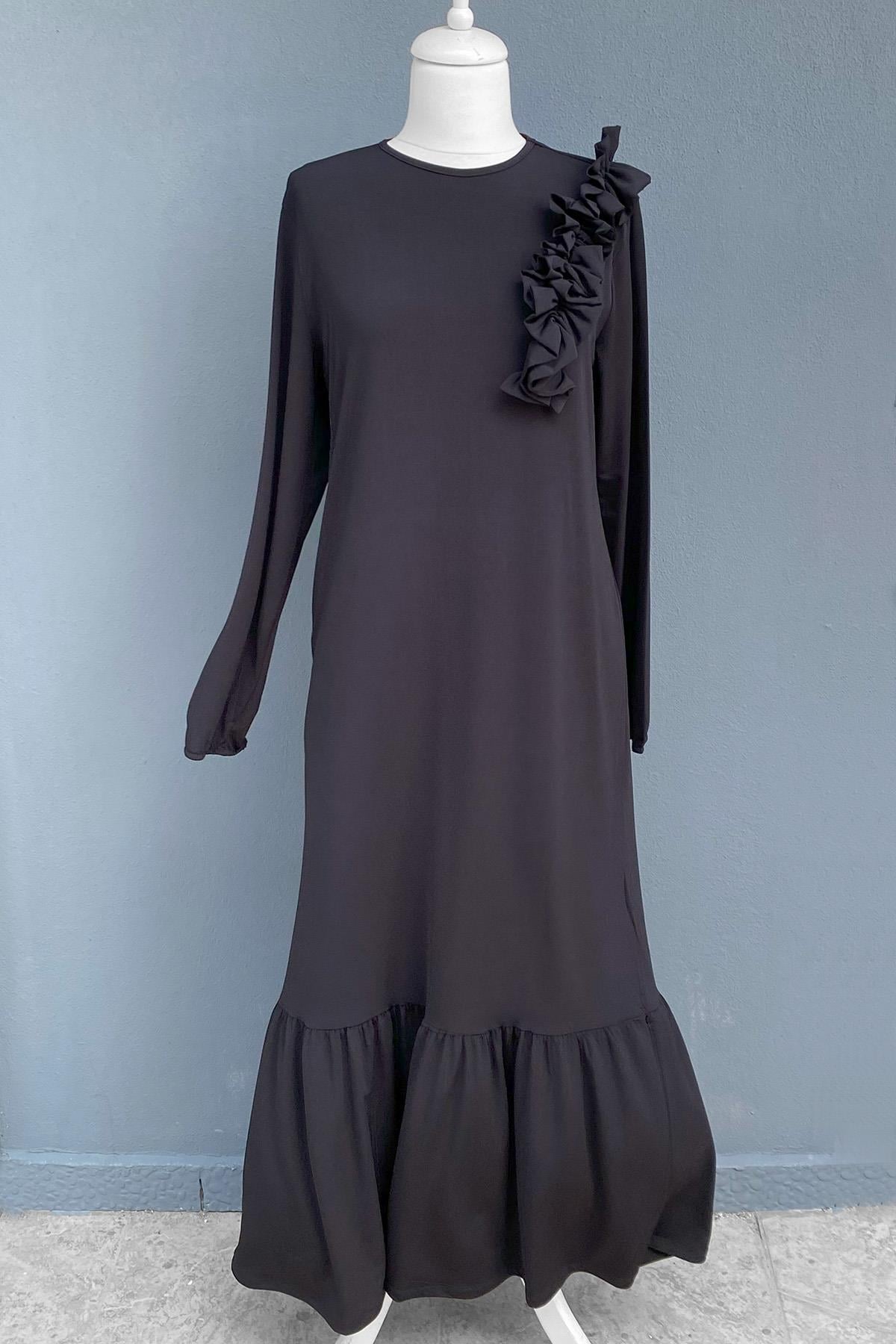 Missemramiss Venezia Yaka Fırfır Sandy Elbise 3784 Siyah
