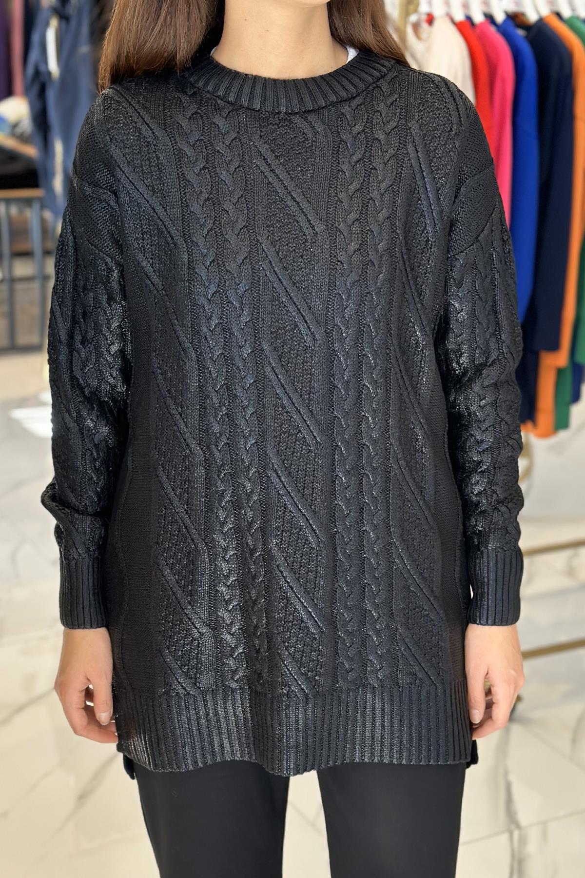 Missemramiss Viverre Varaklı Kazak Tunik 4571 Siyah