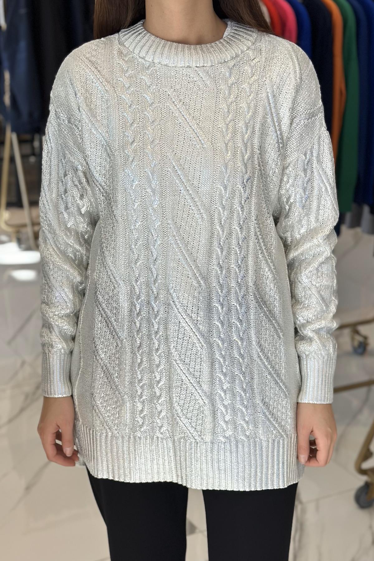Missemramiss Viverre Varaklı Kazak Tunik 4571 Bej Gümüş