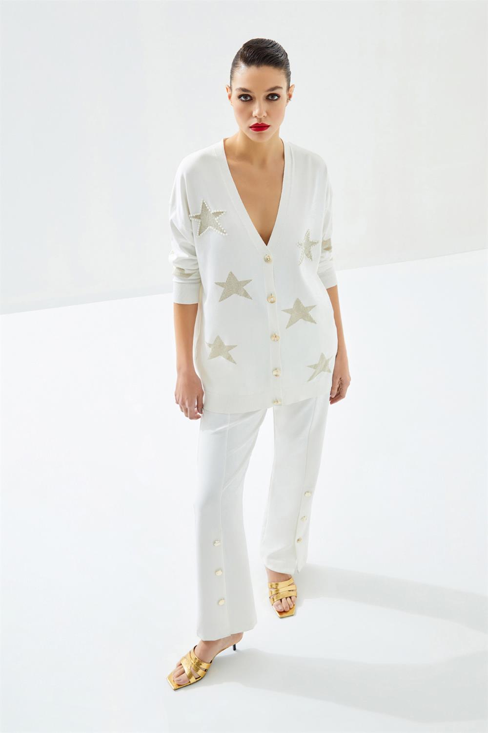 Missemramiss Yıldız Simli Merserize Hırka 3841 Ekru