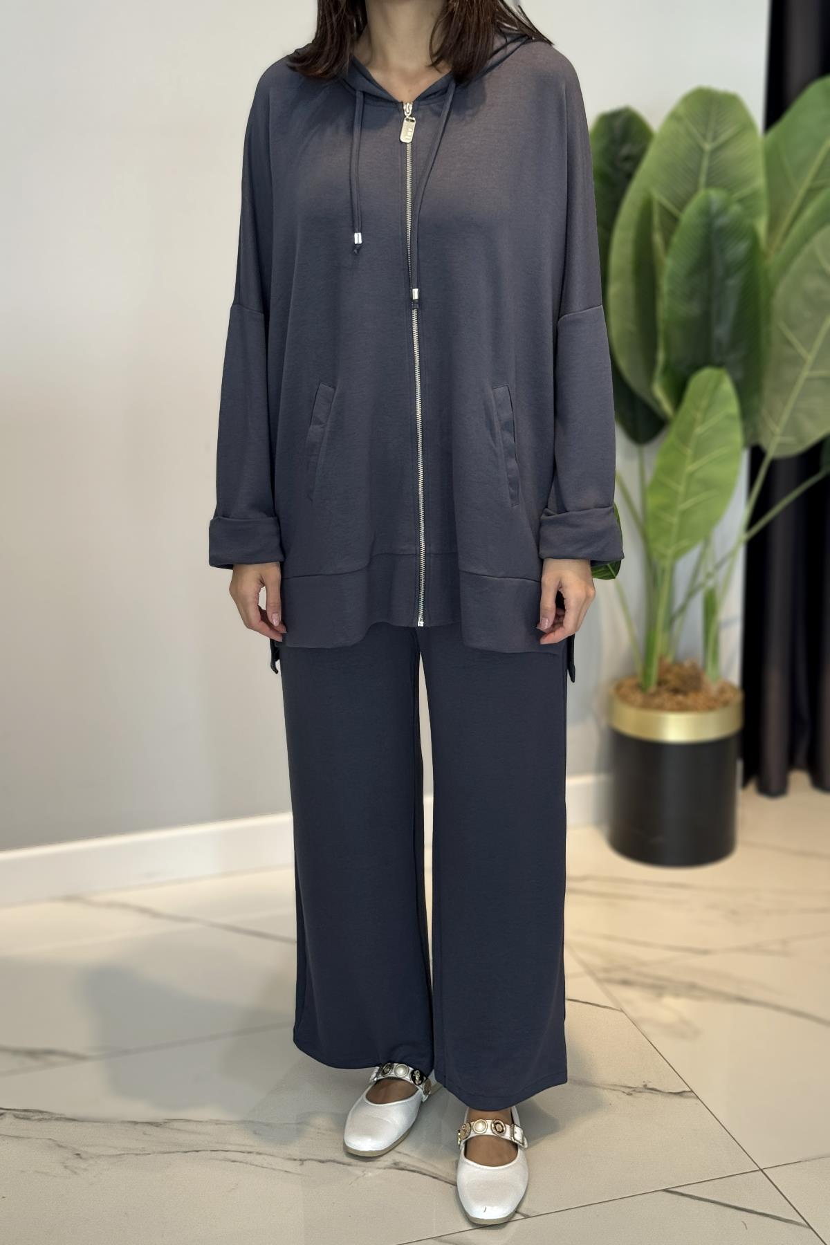 Modal Kapüşonlu Basic Takım 3111 Füme