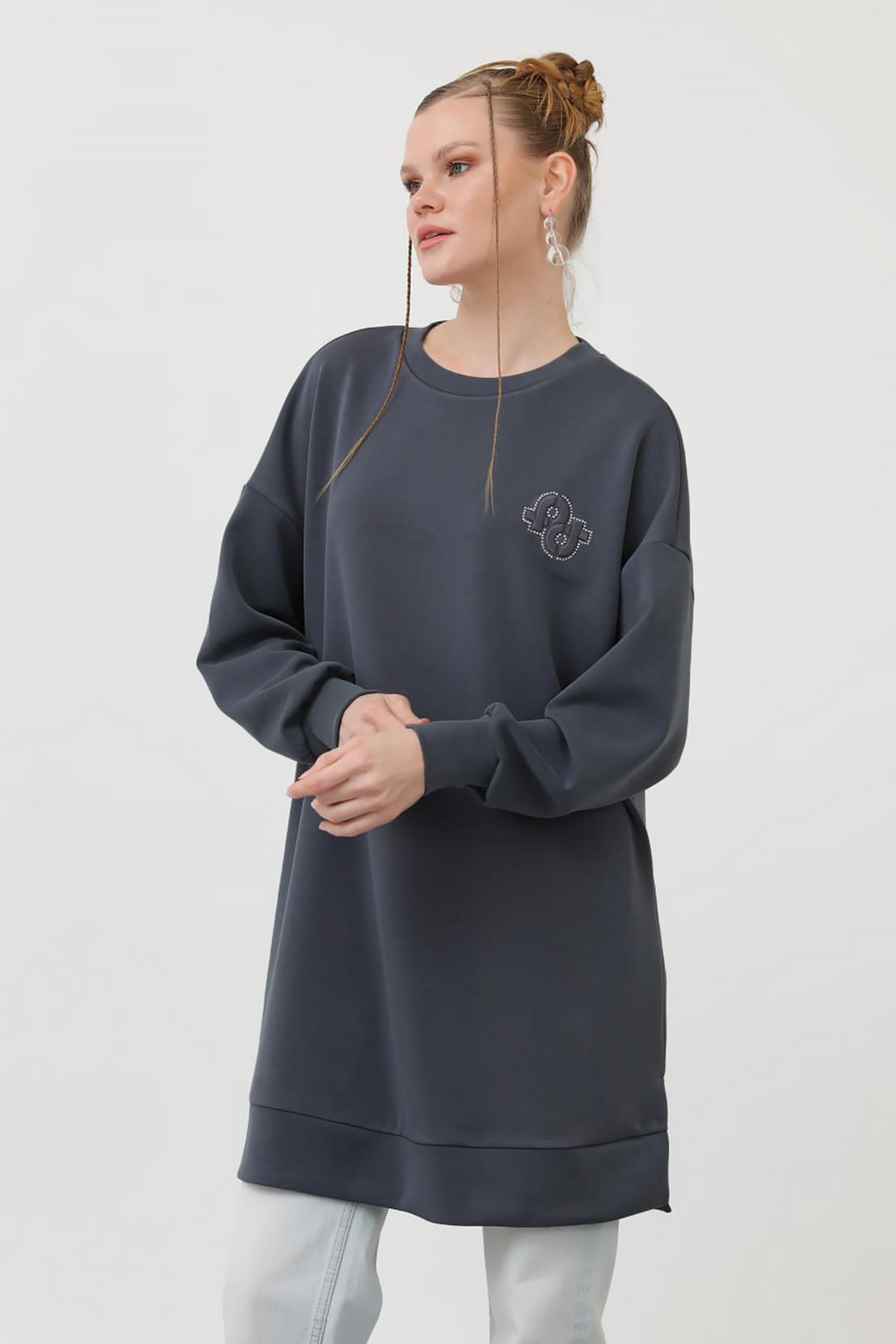 Nakış Detay Modal Sweat Tunik 10614 Siyah