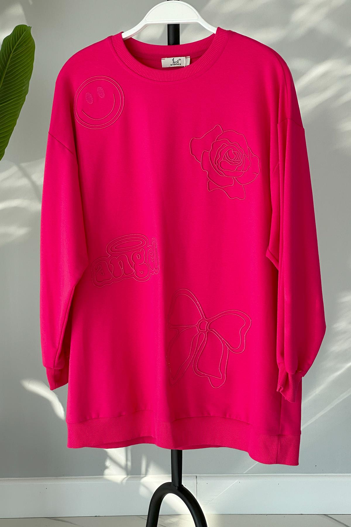 Nakış Detaylı Sweat Tunik 31350 Fuşya
