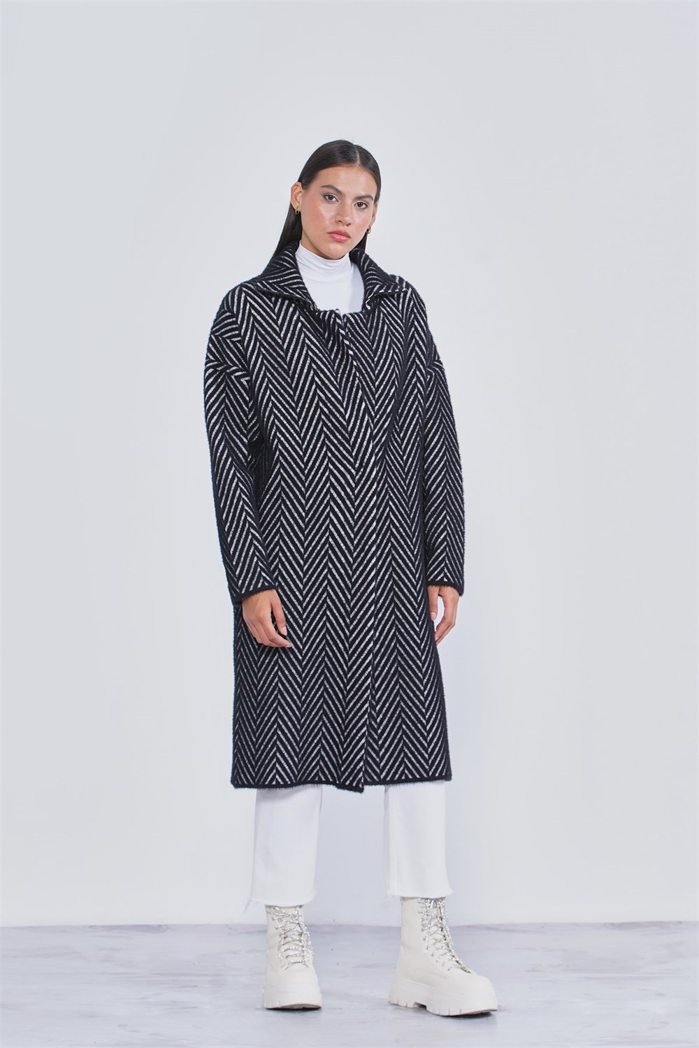 Nuss Angora Çizgili Kaban