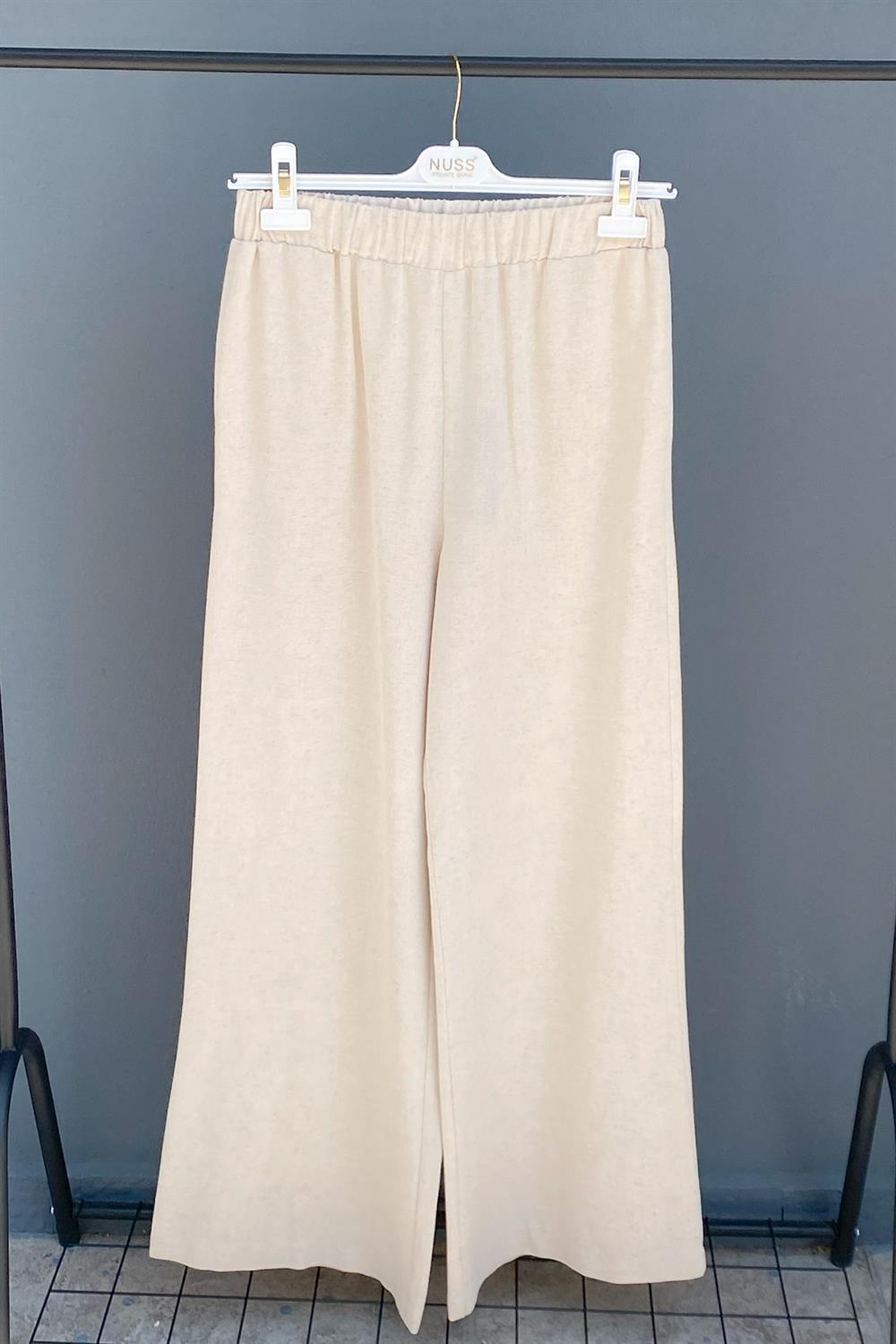 Nuss Bol Paça Keten Pantolon 4009 Bej
