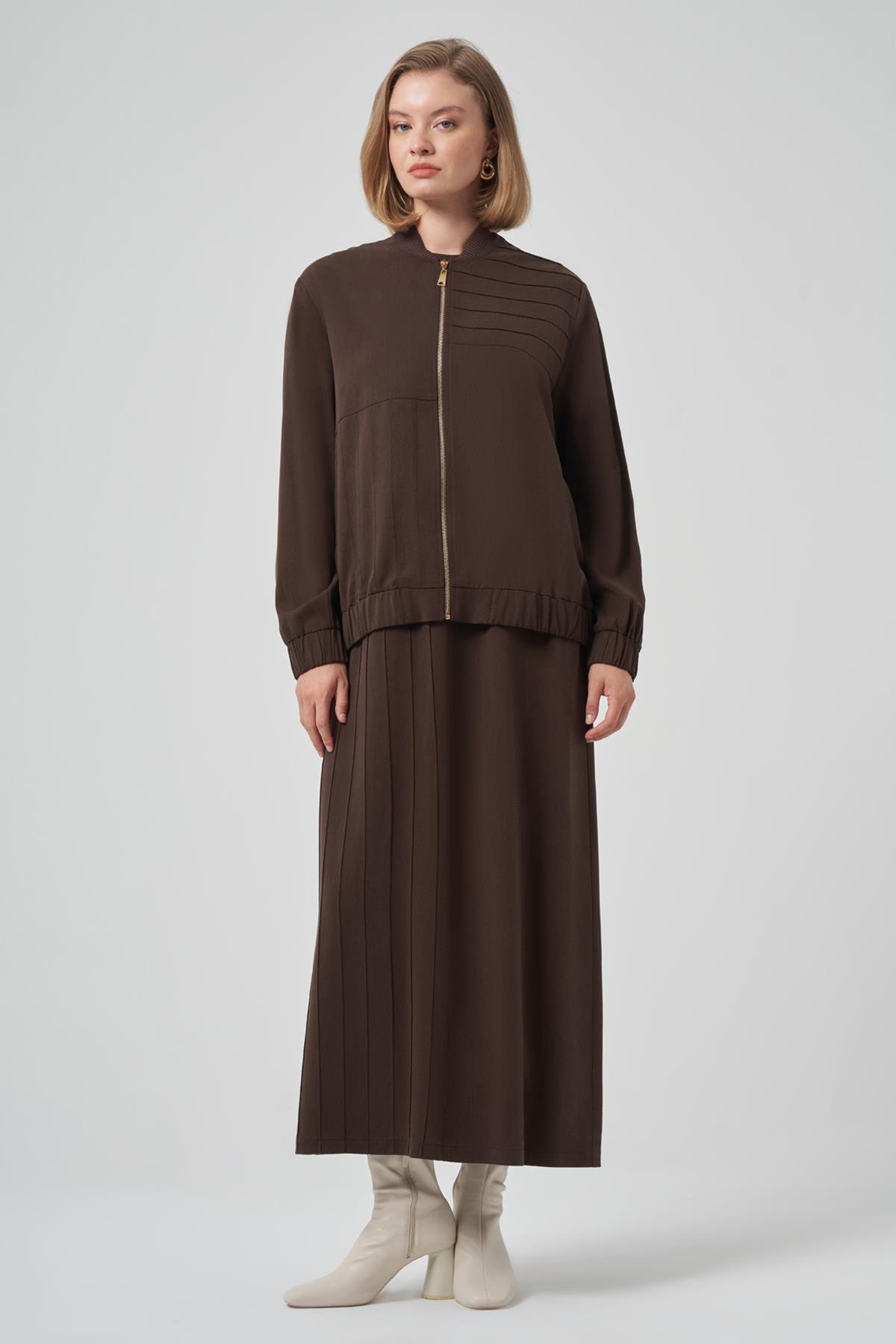 Nuss Bomber Ceket Elbise Takım 1036 Kahverengi