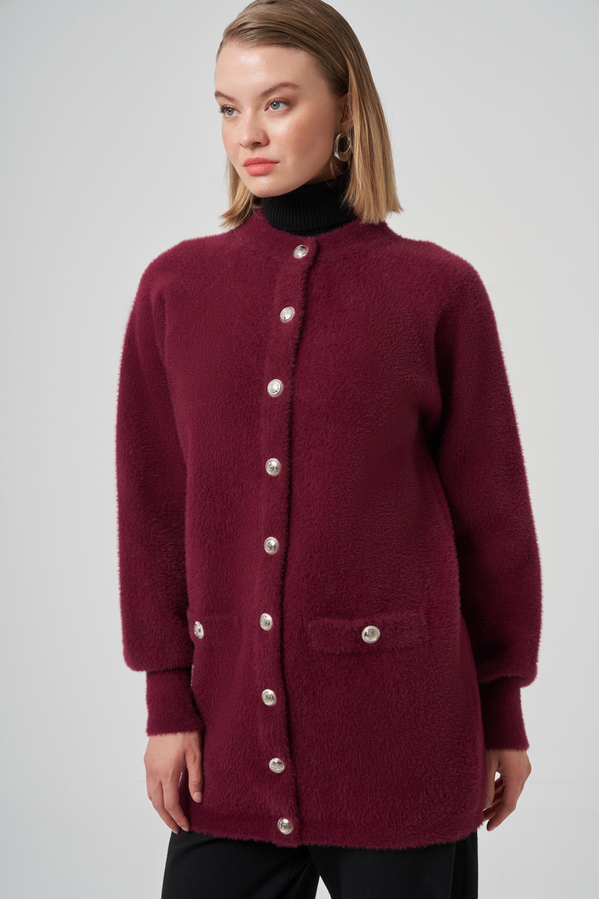 Nuss Cep Detay Angora Hırka 7008 Bordo