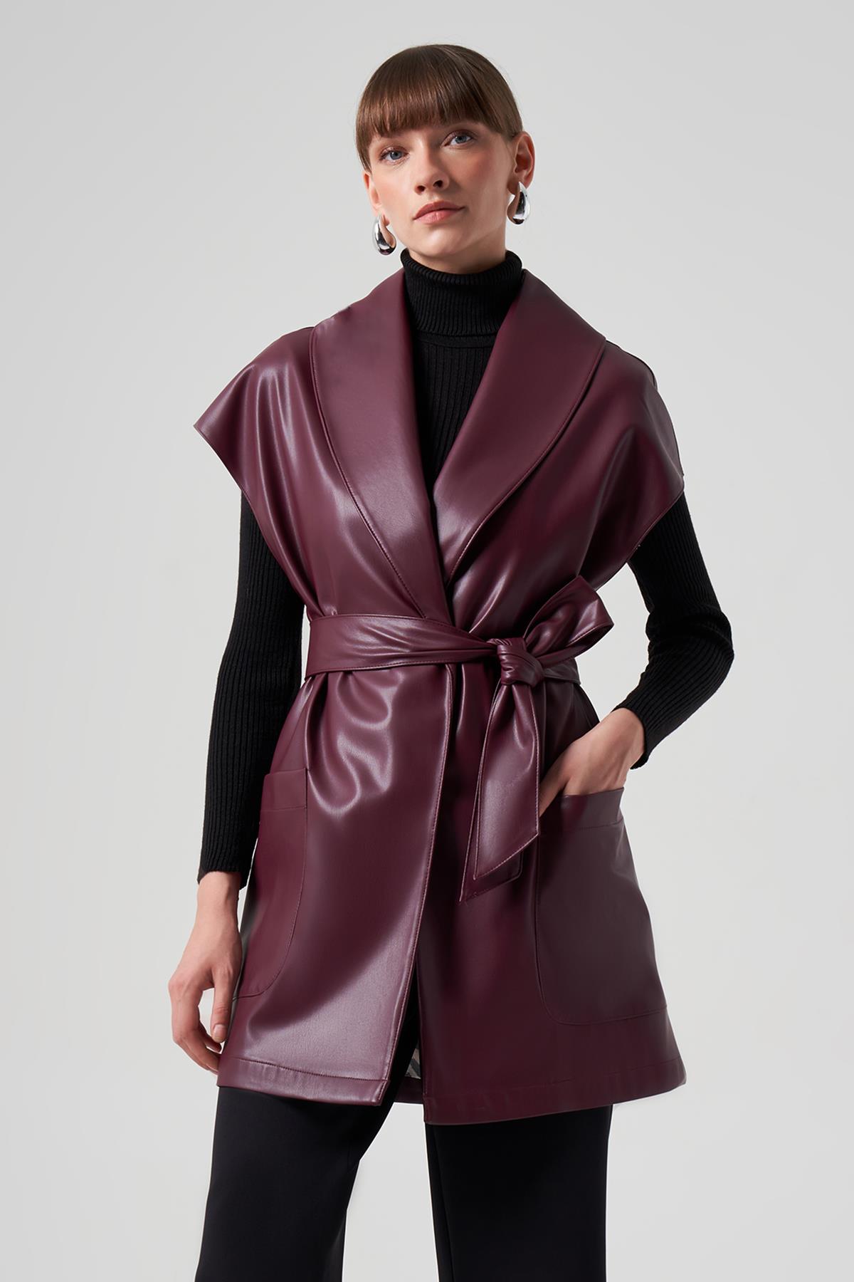 Nuss Deri Yelek 6005 Bordo